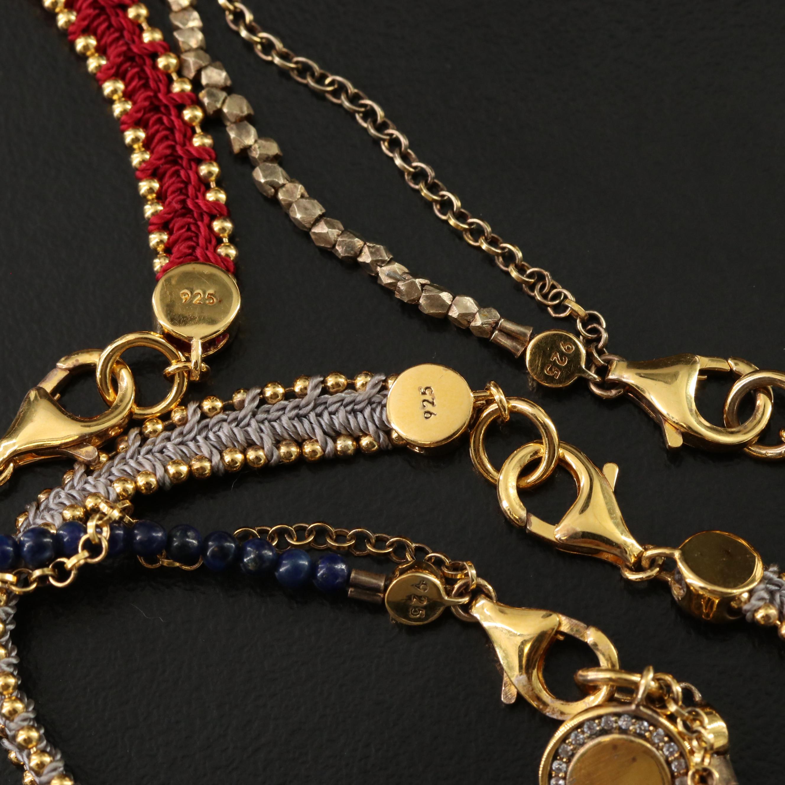 Sterling Bracelet Collection Including Lapis Lazuli and Smoky Quartz