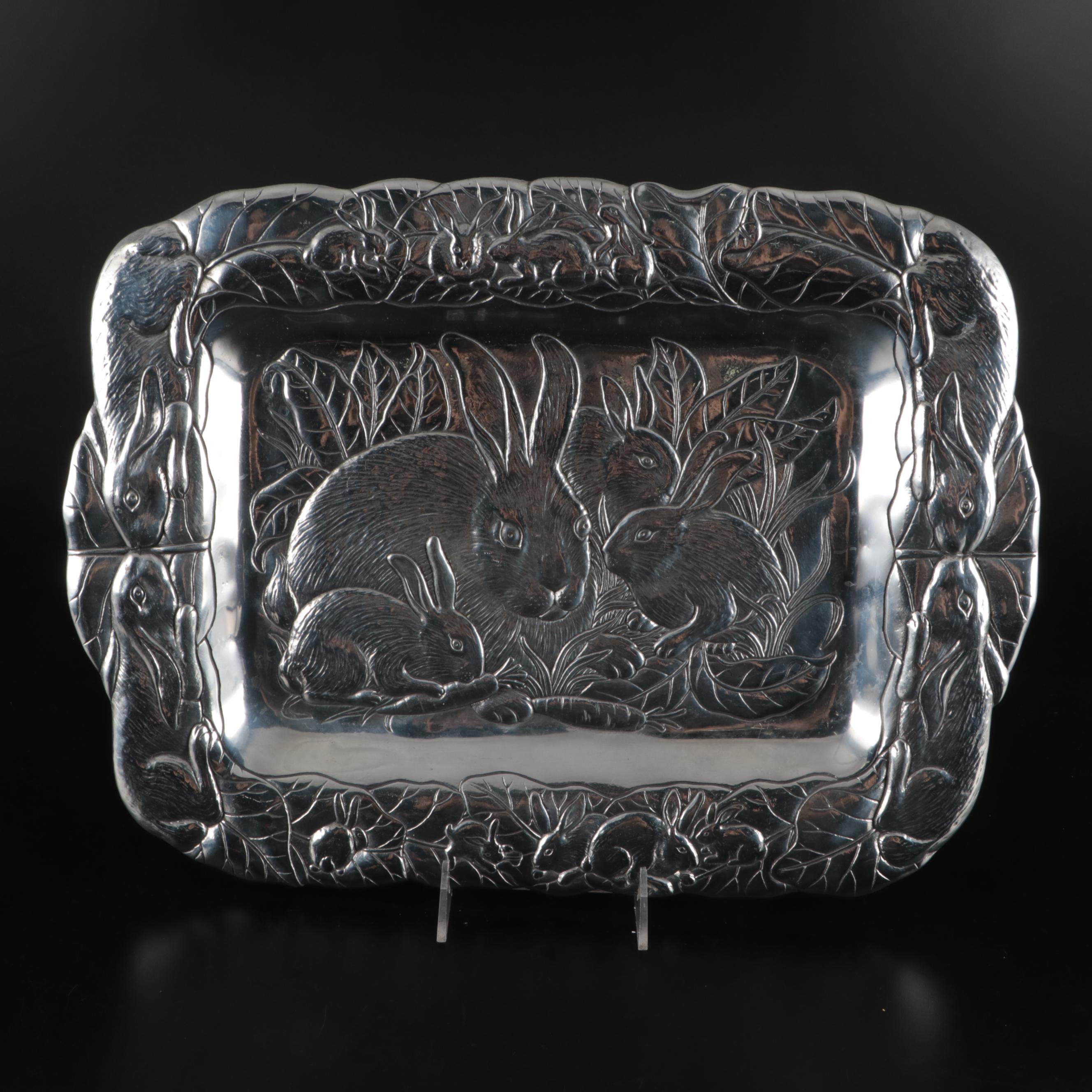 Arthur Court Metal Rabbit Spoon Rest with Embossed Tray