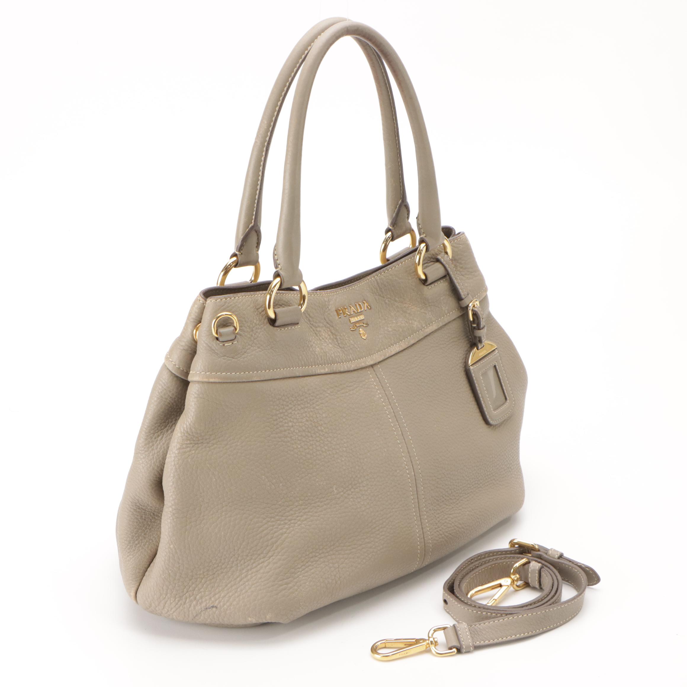 Prada Slouchy Two-Way Bag in Cool Grey Grained Leather