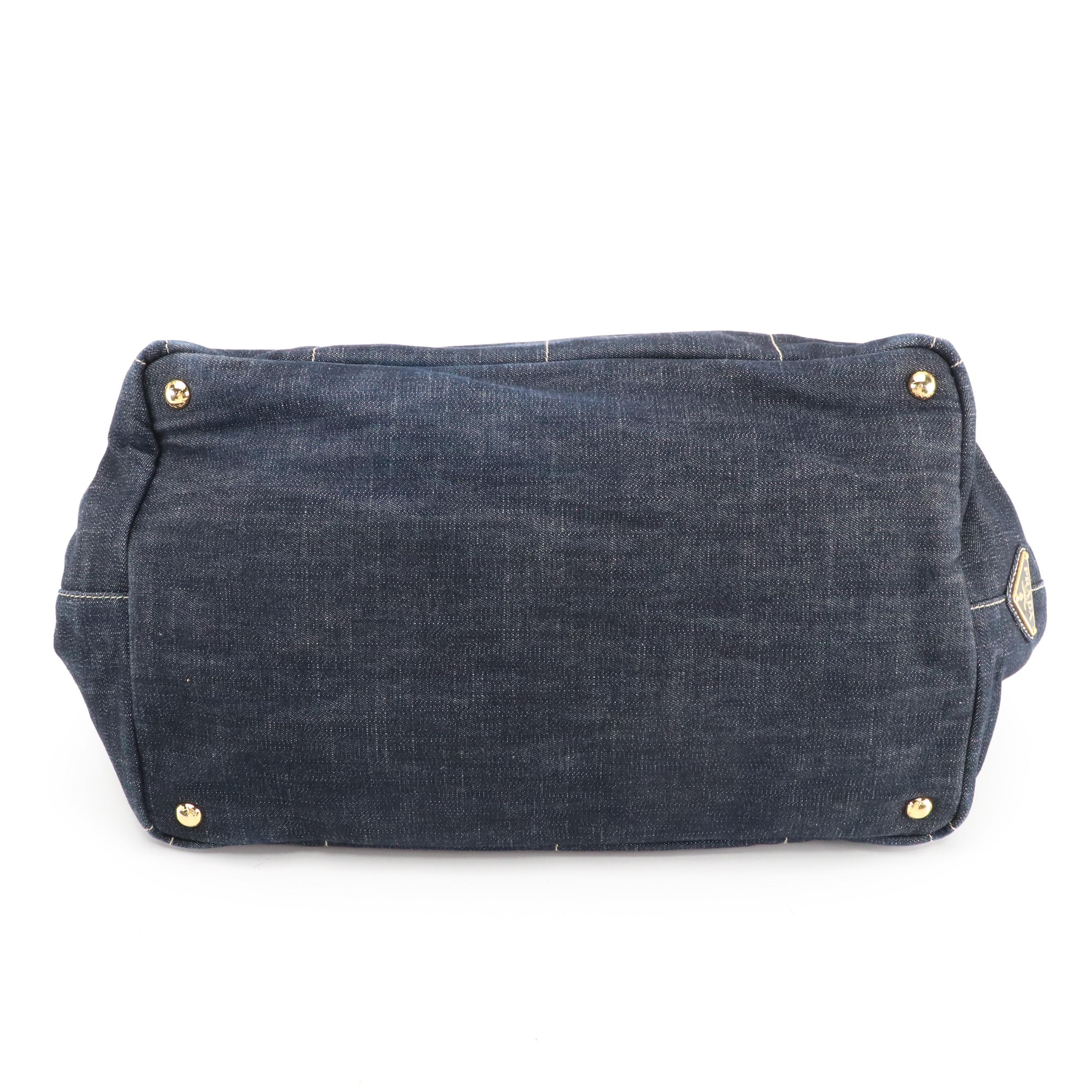 Prada Large Canapa Logo Tote in Dark Blue Cotton Denim