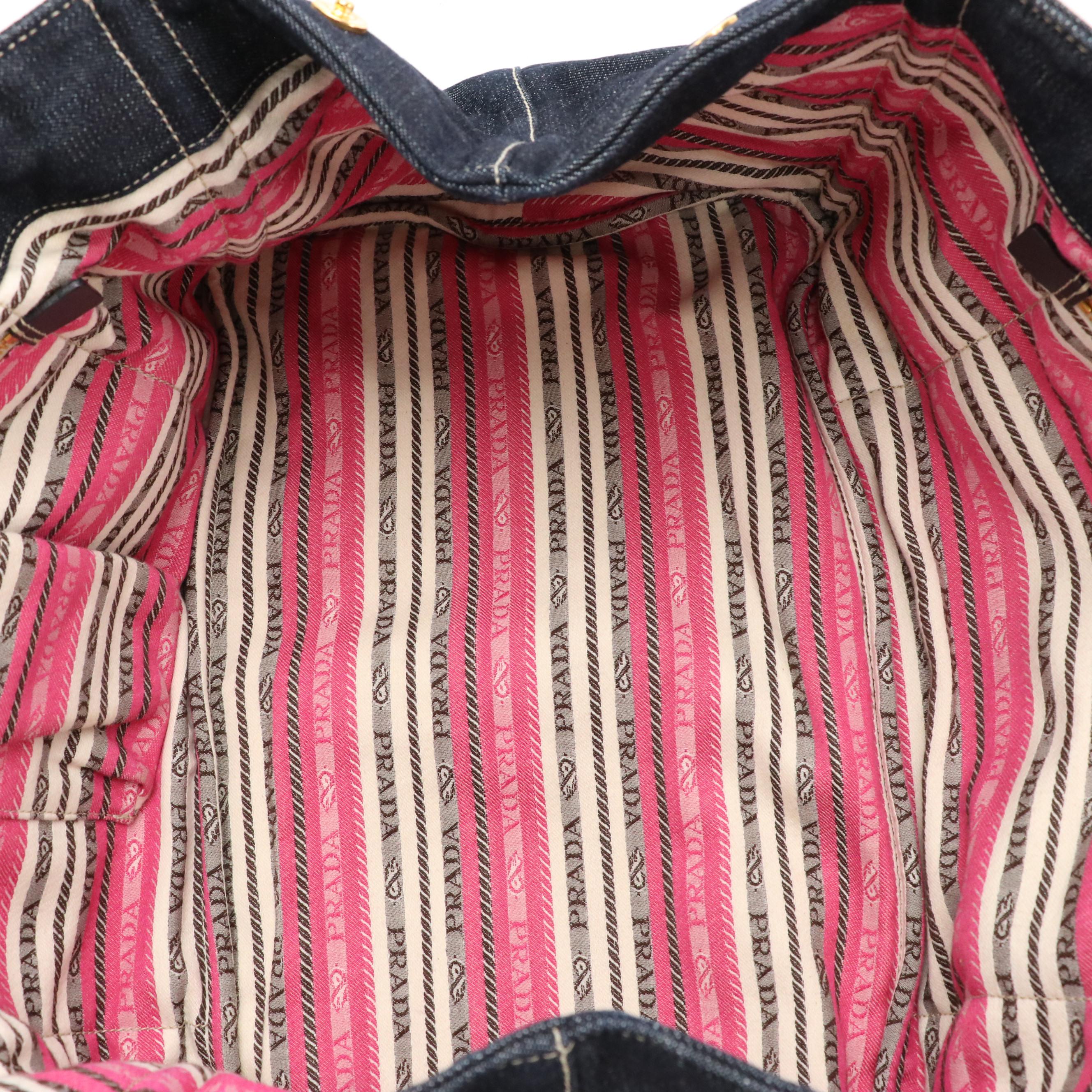 Prada Large Canapa Logo Tote in Dark Blue Cotton Denim