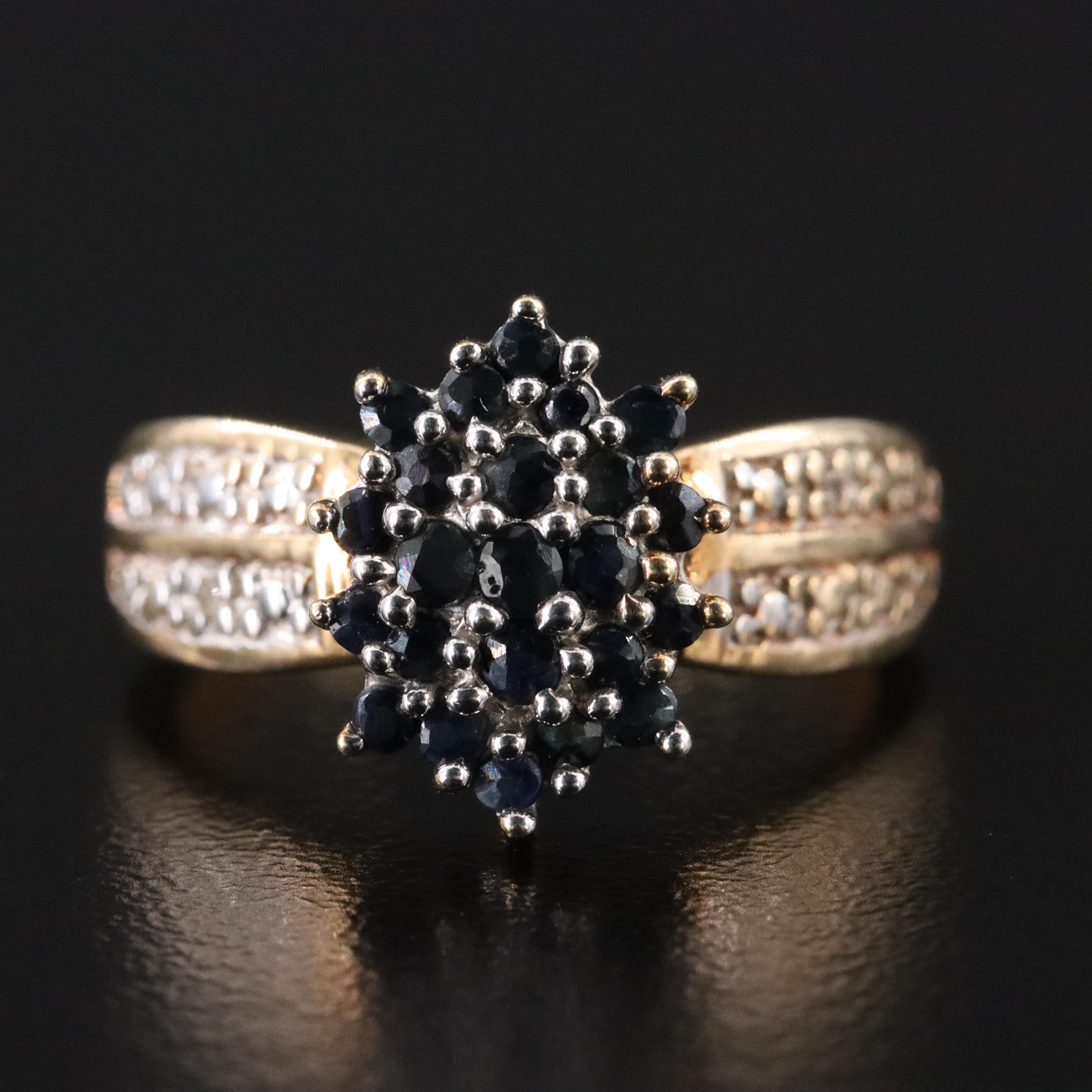 10K Sapphire  and Diamond Cluster Ring