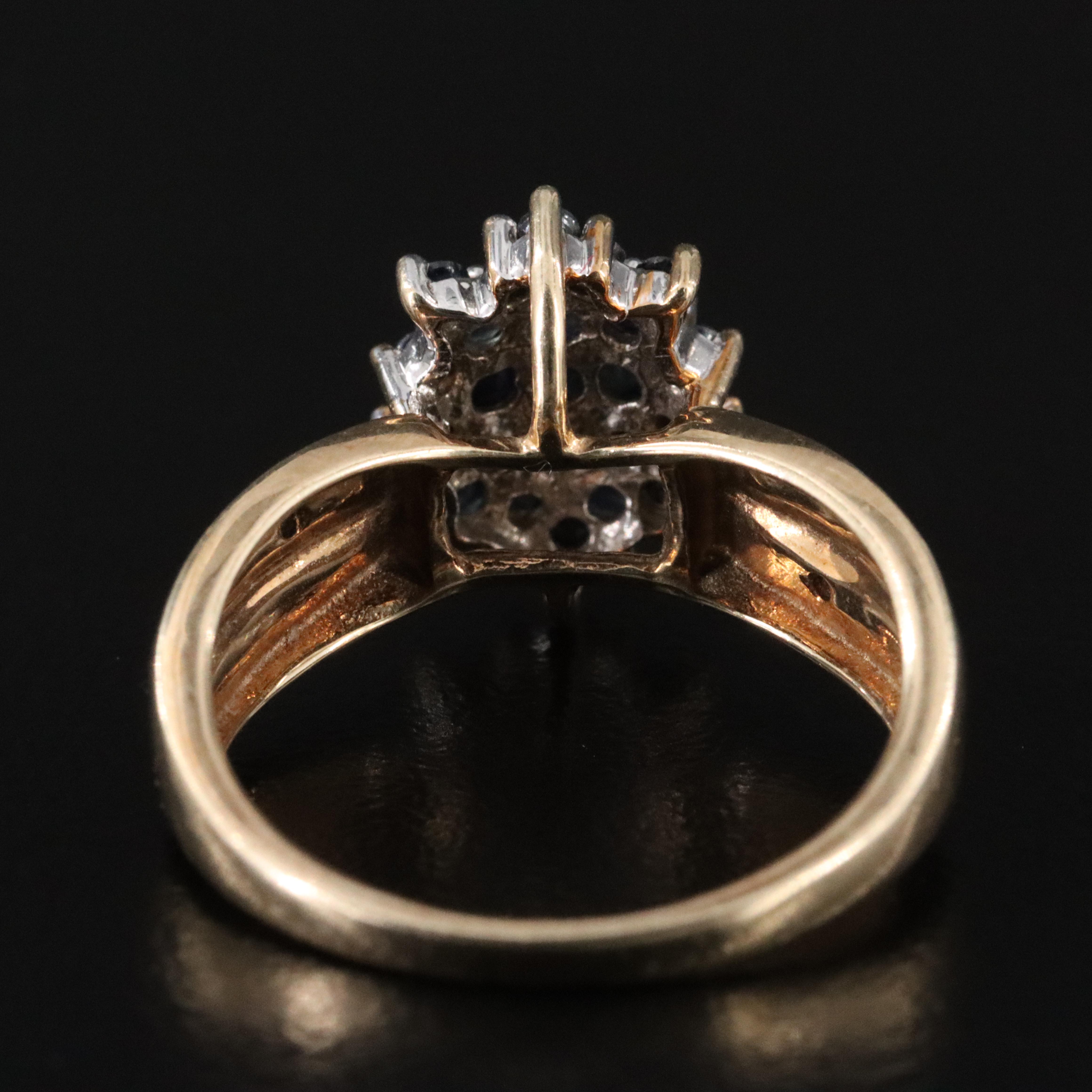 10K Sapphire  and Diamond Cluster Ring