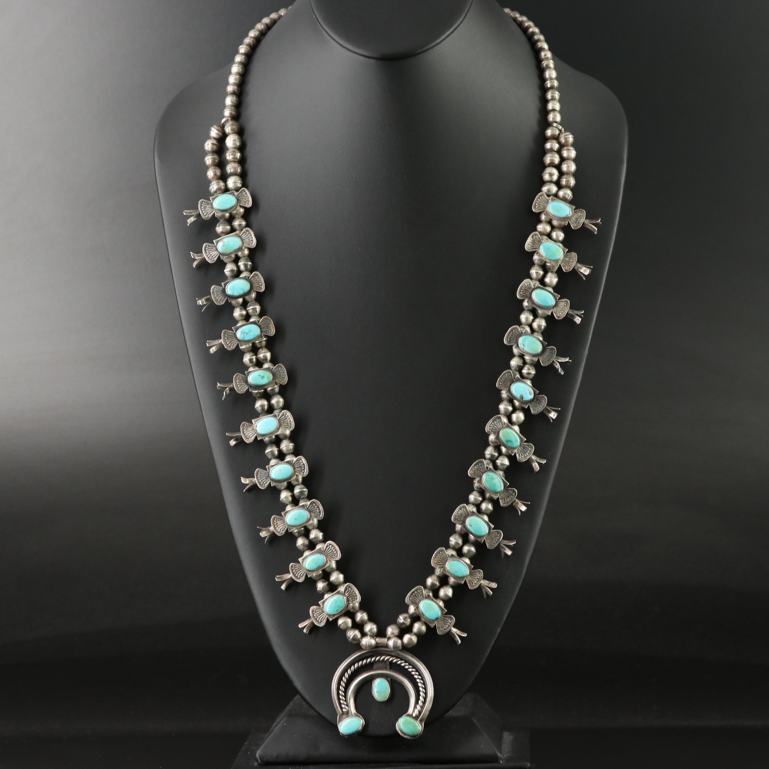 Sterling Turquoise Squash Blossom Necklace