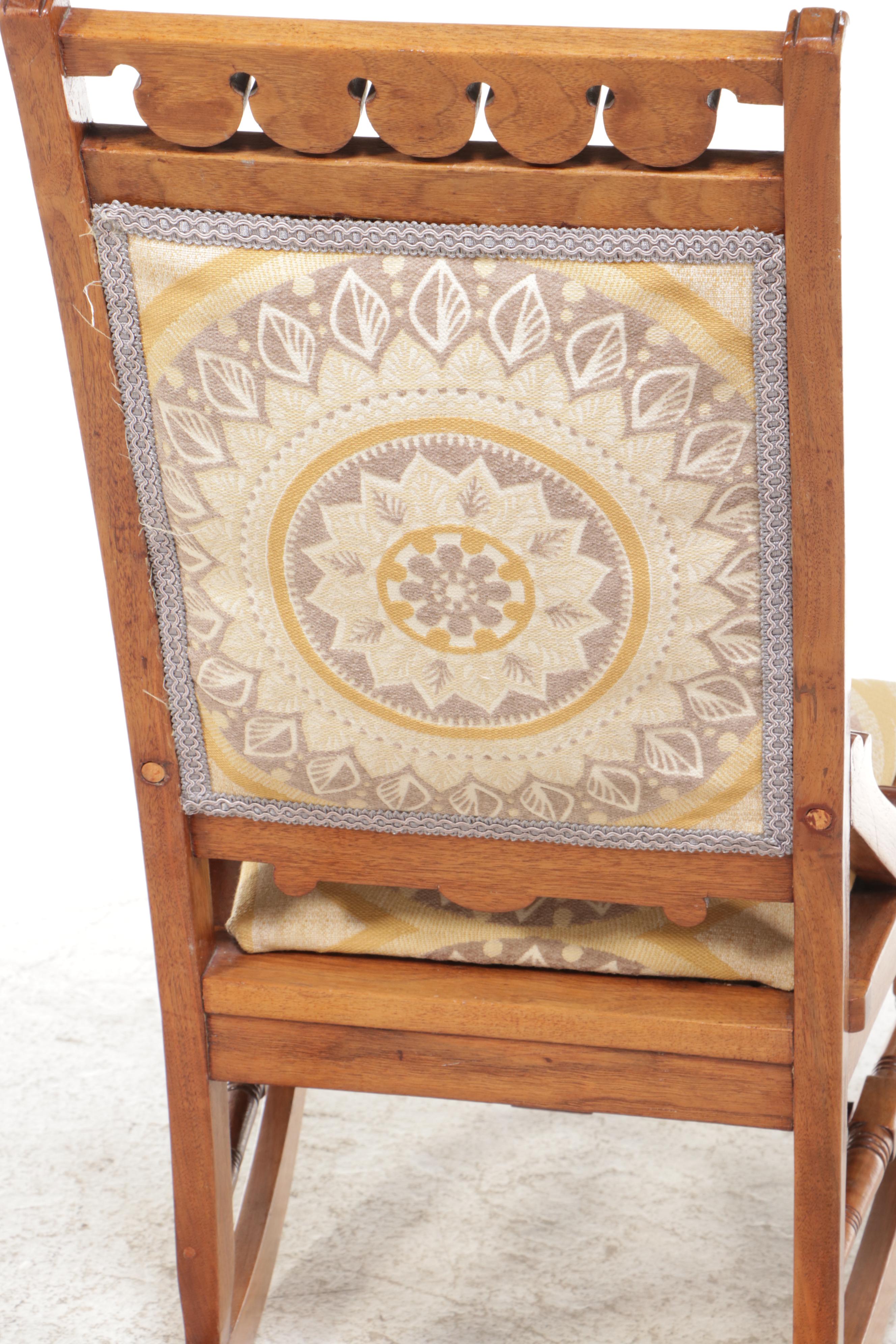 Victorian Eastlake Upholstered Walnut Rocking Chair, Late 19th Century