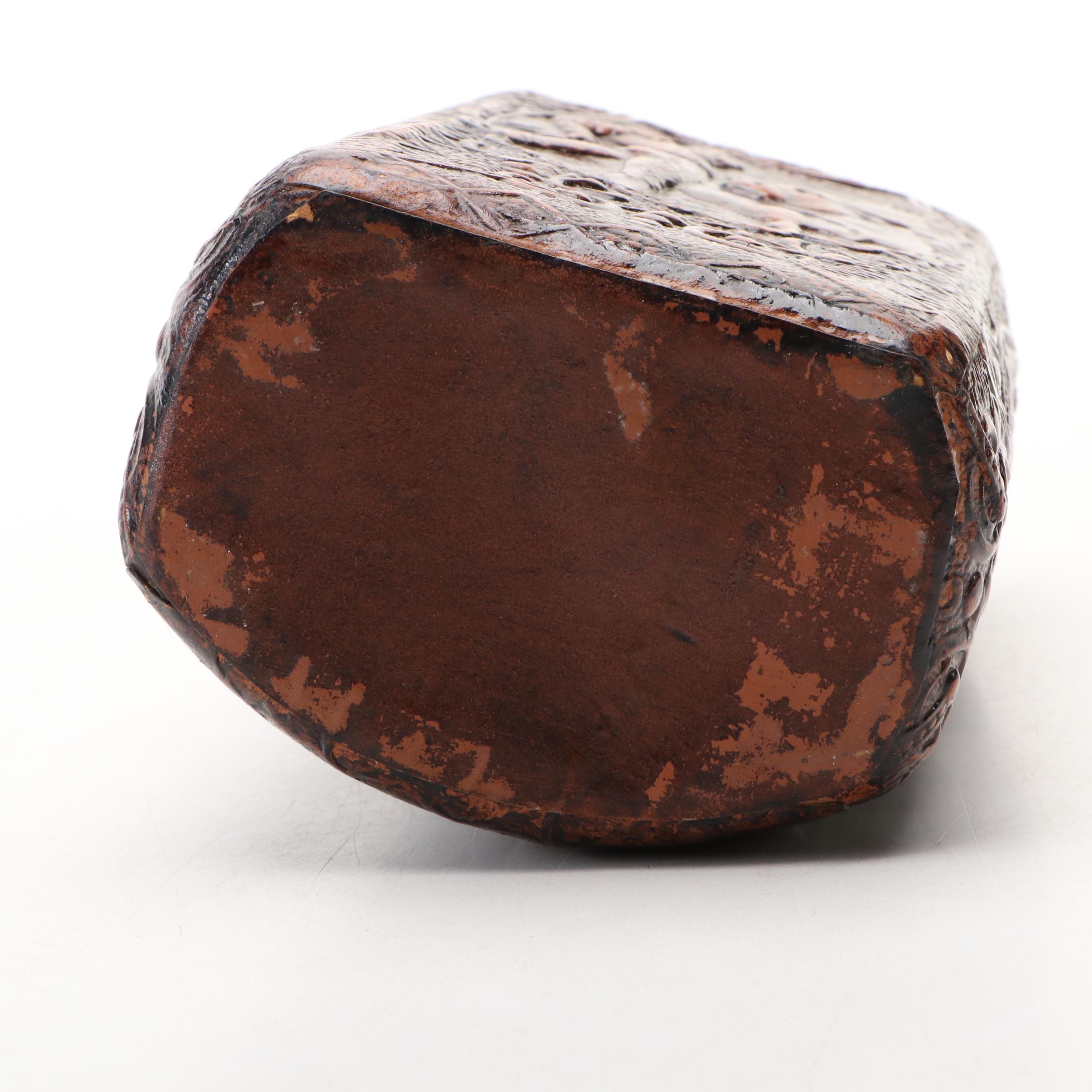 Spanish Leather Bound "Don Quixote" Glass Whiskey Bottle, Mid-20th Century