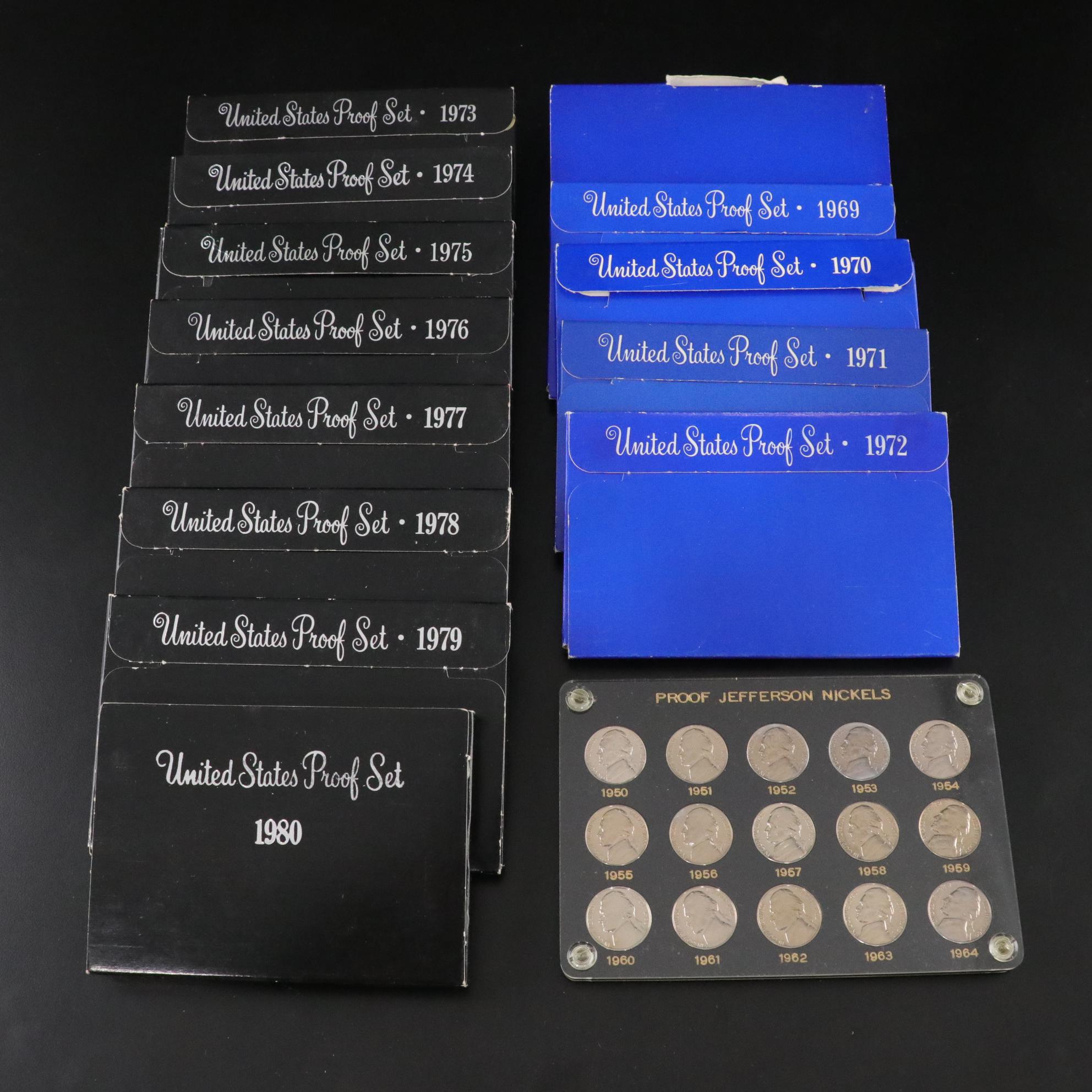 Thirteen US Mint Proof Sets, 1968 - 1980