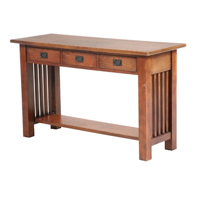 Arts & Crafts Style Oak Three-Drawer Console or Sofa Table Arts & Crafts Style Oak Three-Drawer Console or Sofa Table