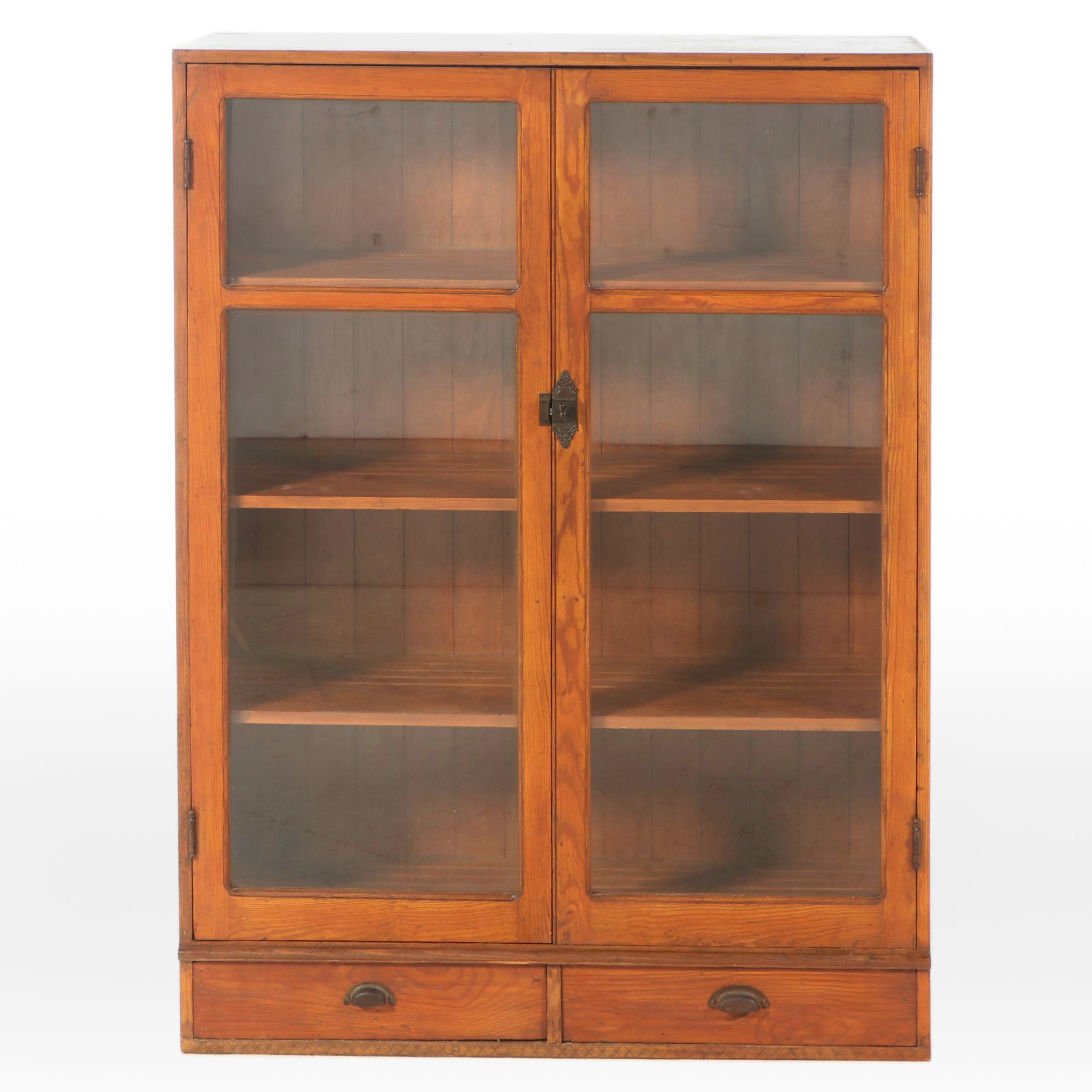 American Yellow Pine China Cabinet, Early 20th Century