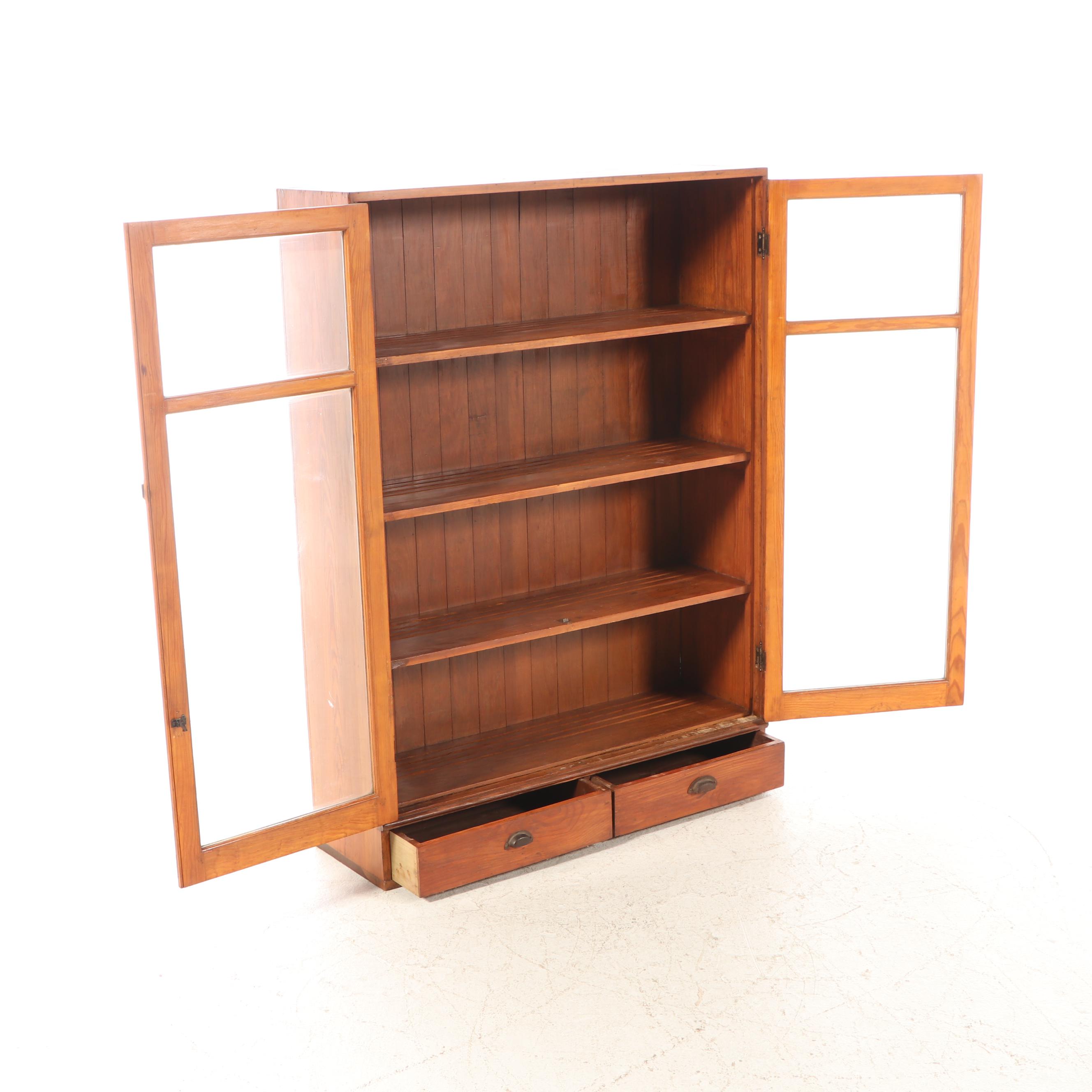 American Yellow Pine China Cabinet, Early 20th Century