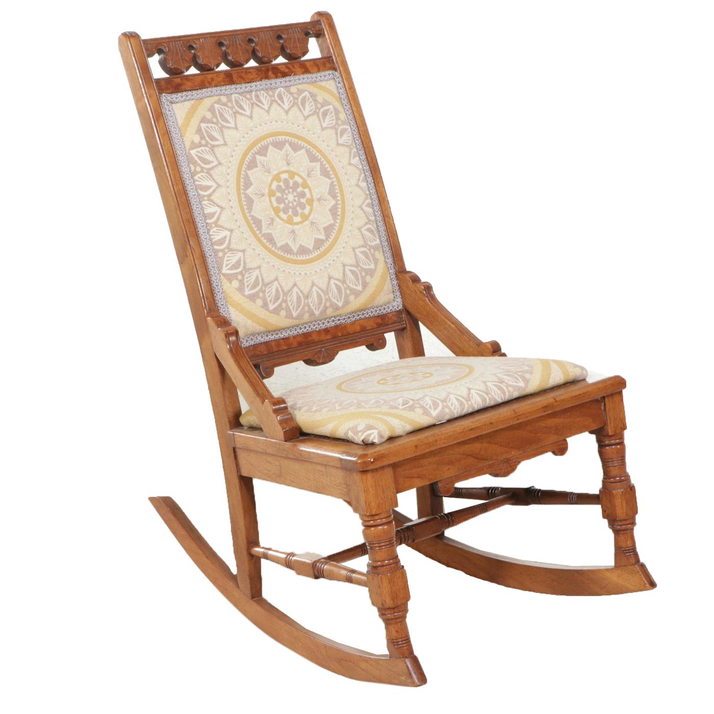 Victorian Eastlake Upholstered Walnut Rocking Chair, Late 19th Century