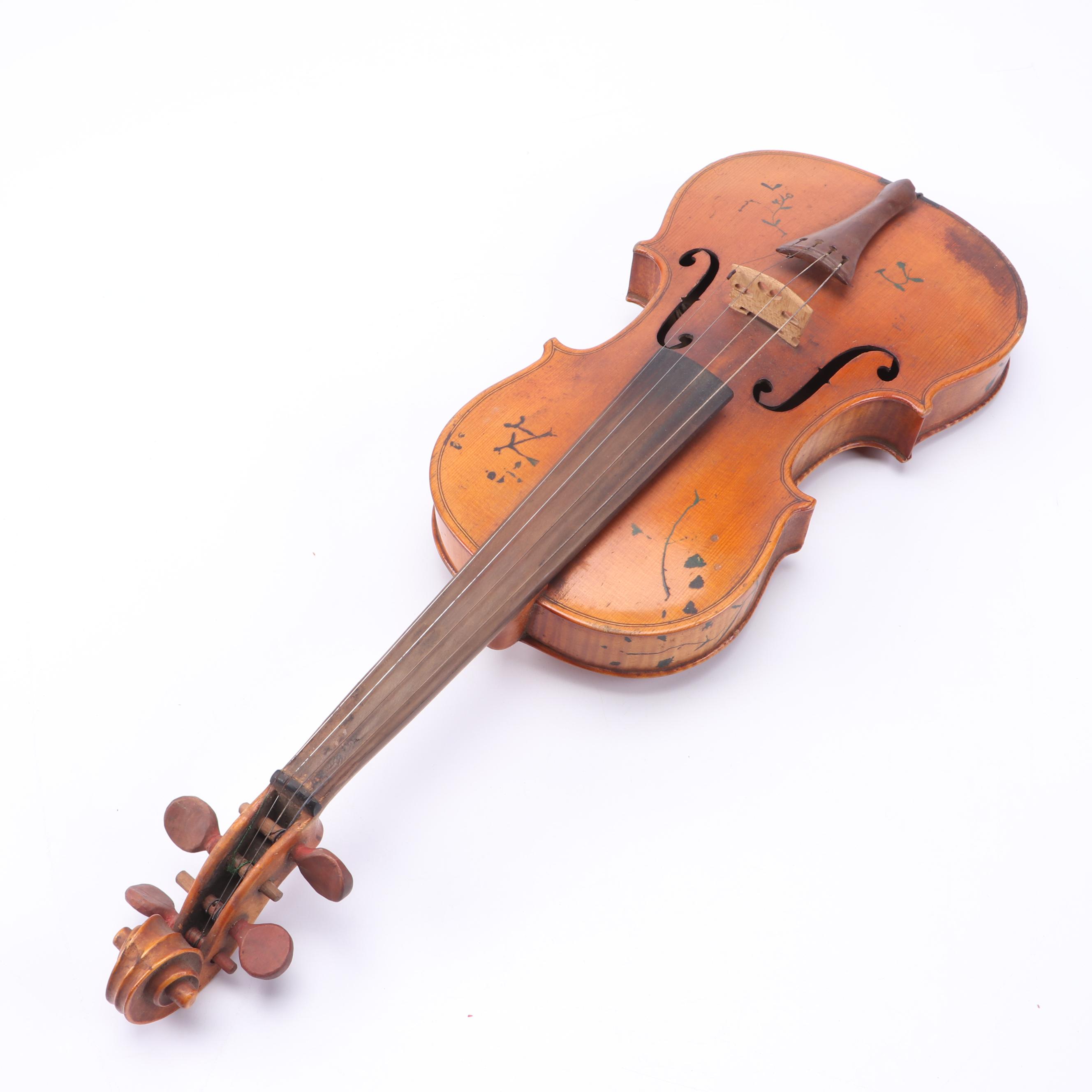 Joseph Guarnerius Fecit Cremonæ Anno Painted Violin with Bow and Coffin Case