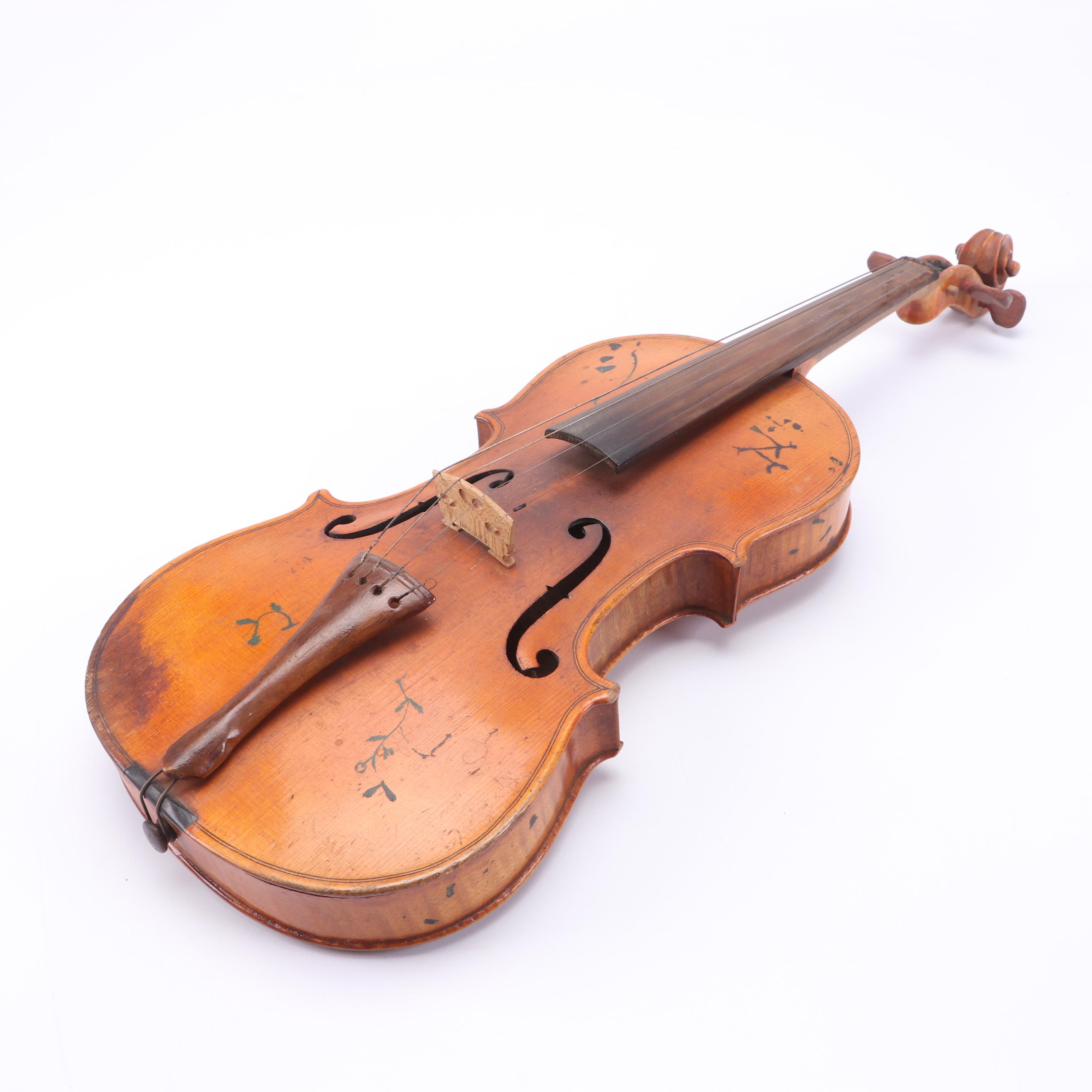 Joseph Guarnerius Fecit Cremonæ Anno Painted Violin with Bow and Coffin Case