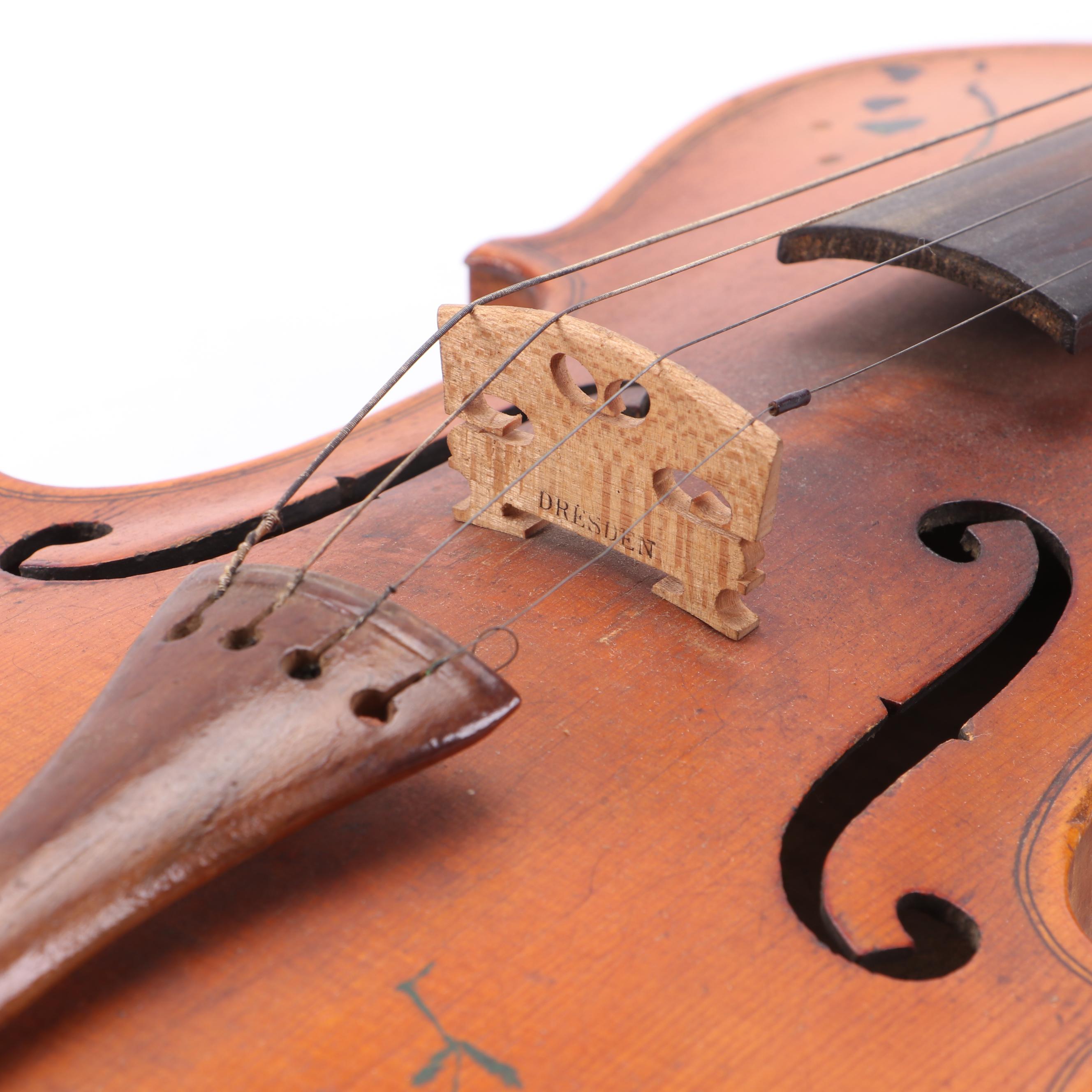 Joseph Guarnerius Fecit Cremonæ Anno Painted Violin with Bow and Coffin Case