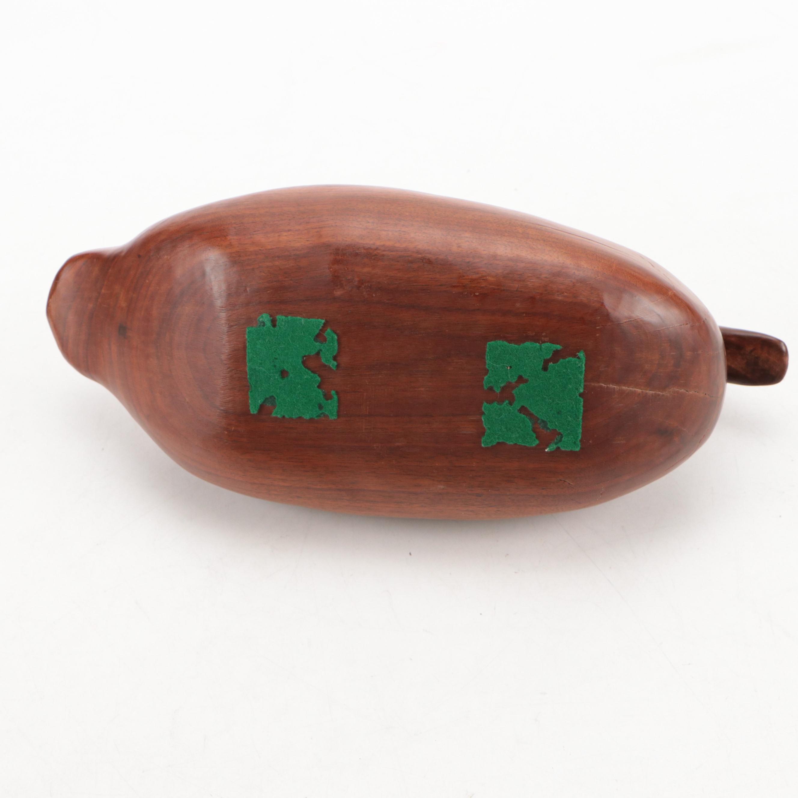 Hand-Carved Wooden Duck Decoy with Stand