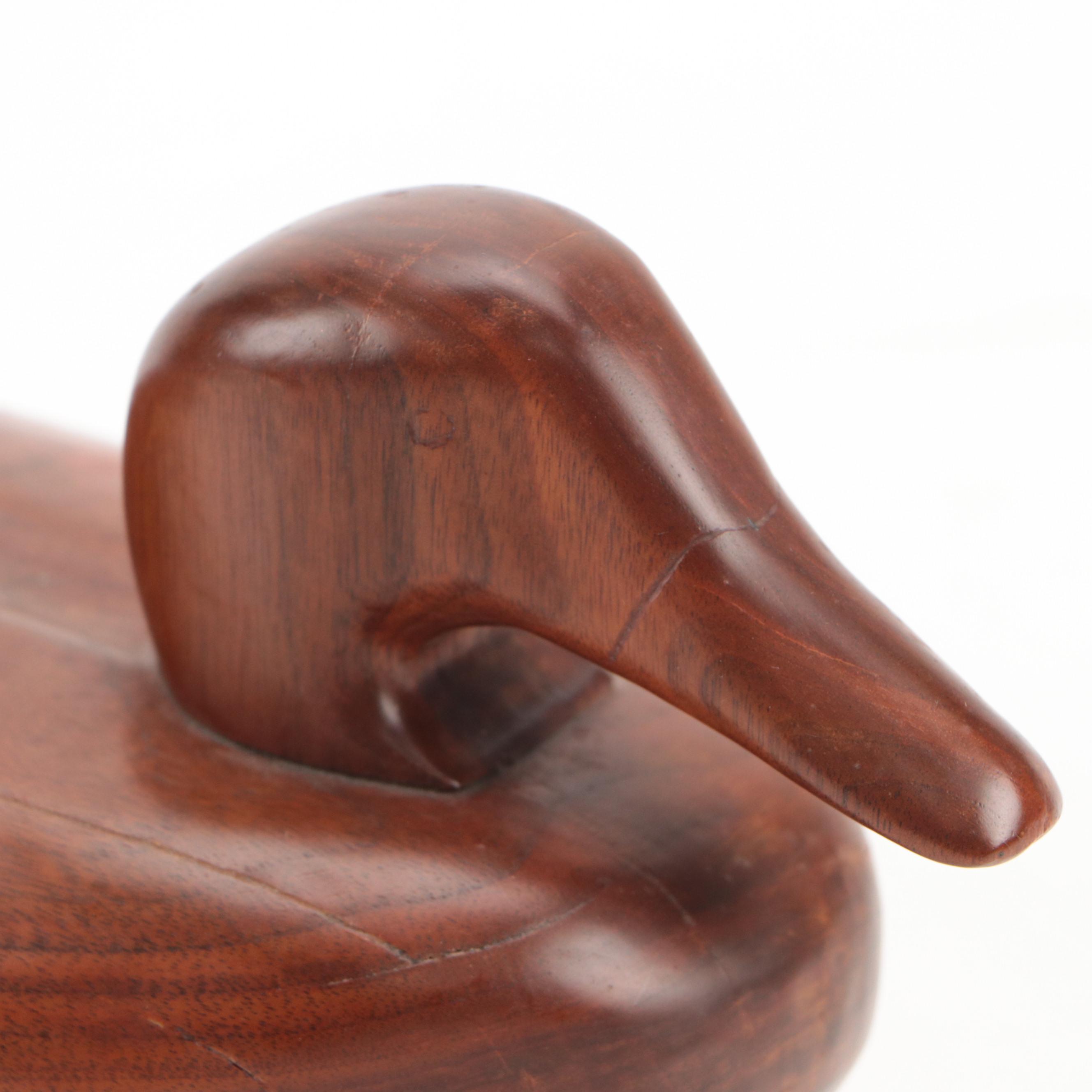 Hand-Carved Wooden Duck Decoy with Stand