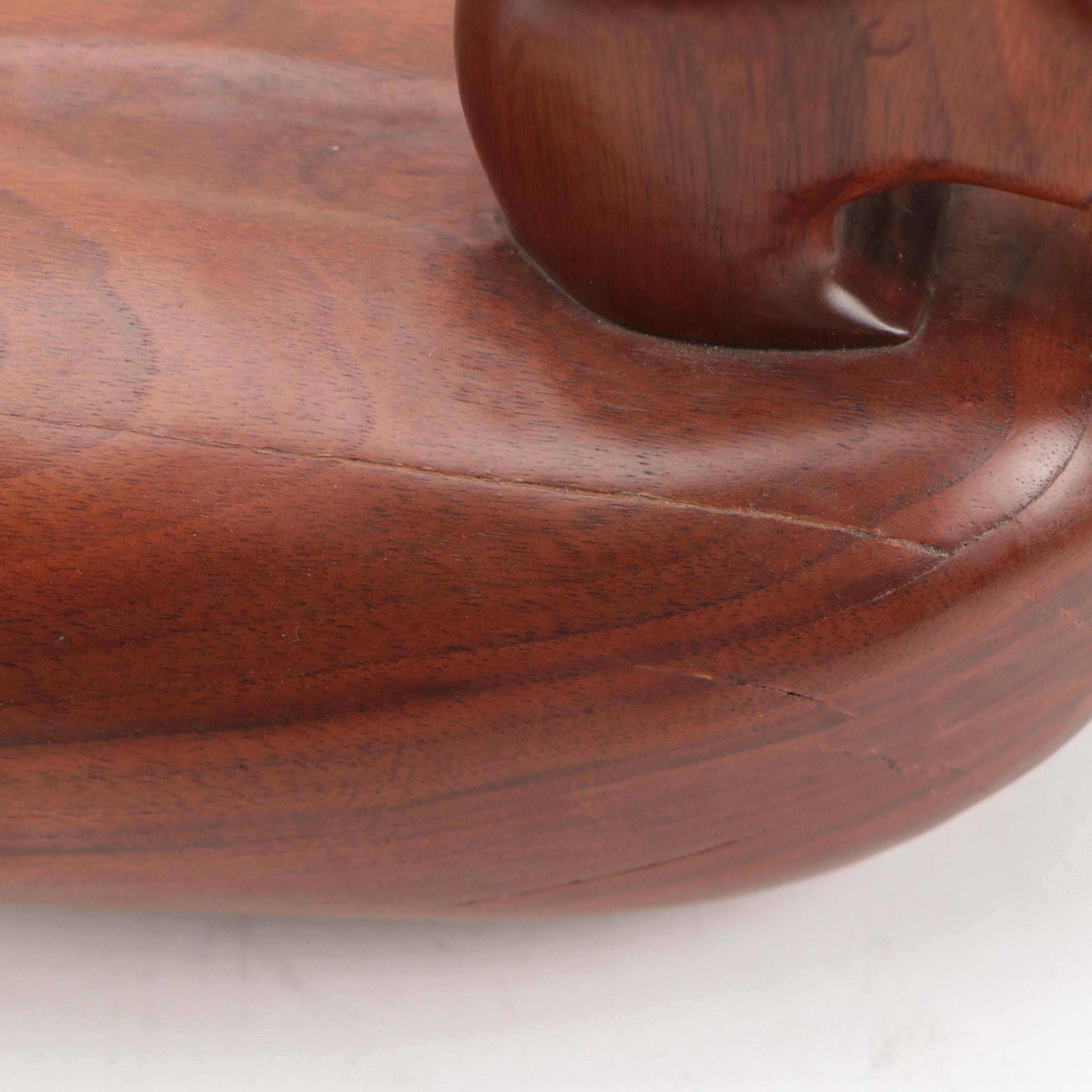 Hand-Carved Wooden Duck Decoy with Stand