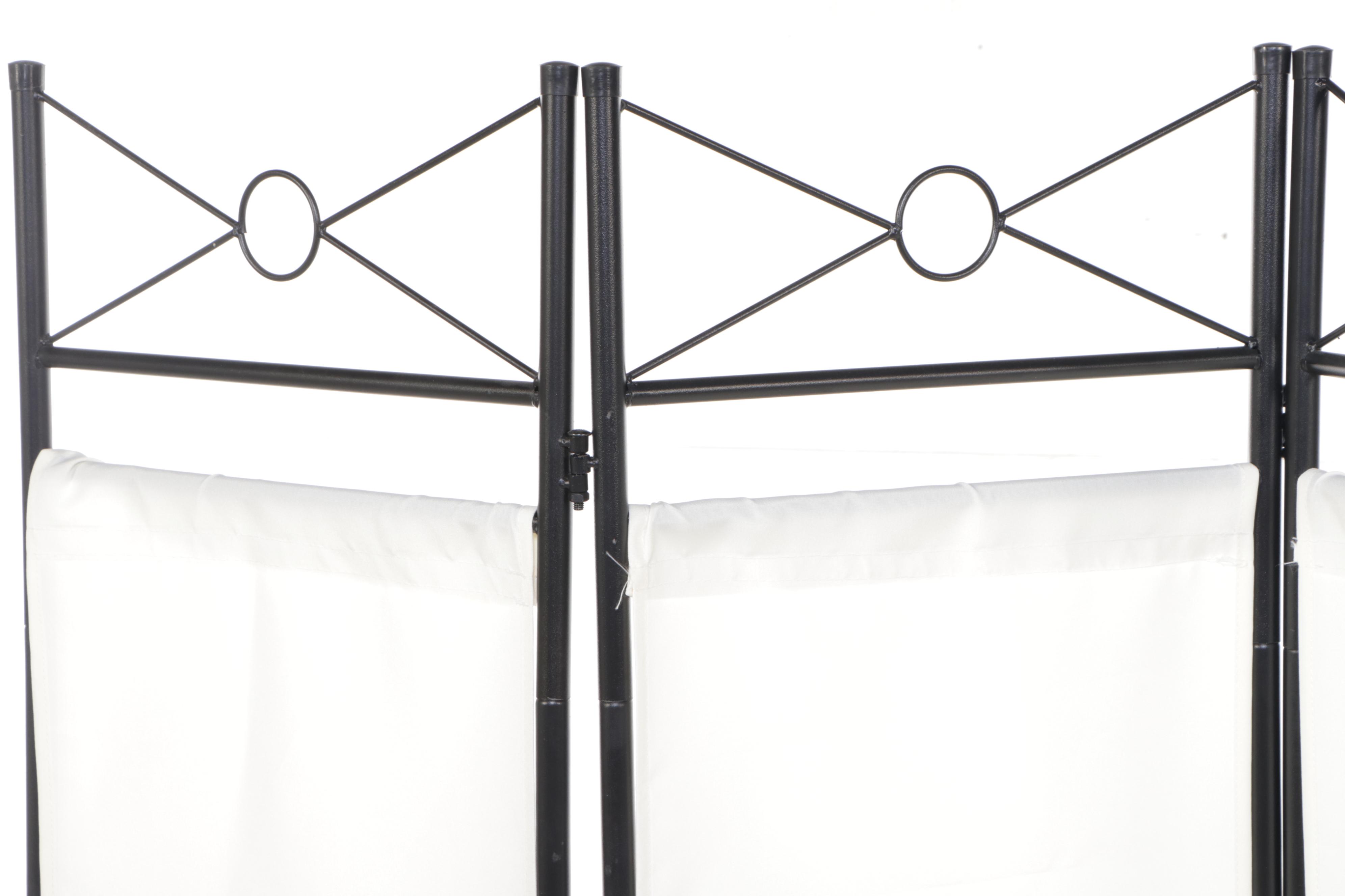 Contemporary Four-Panel Black Tubular Metal and Fabric Screen