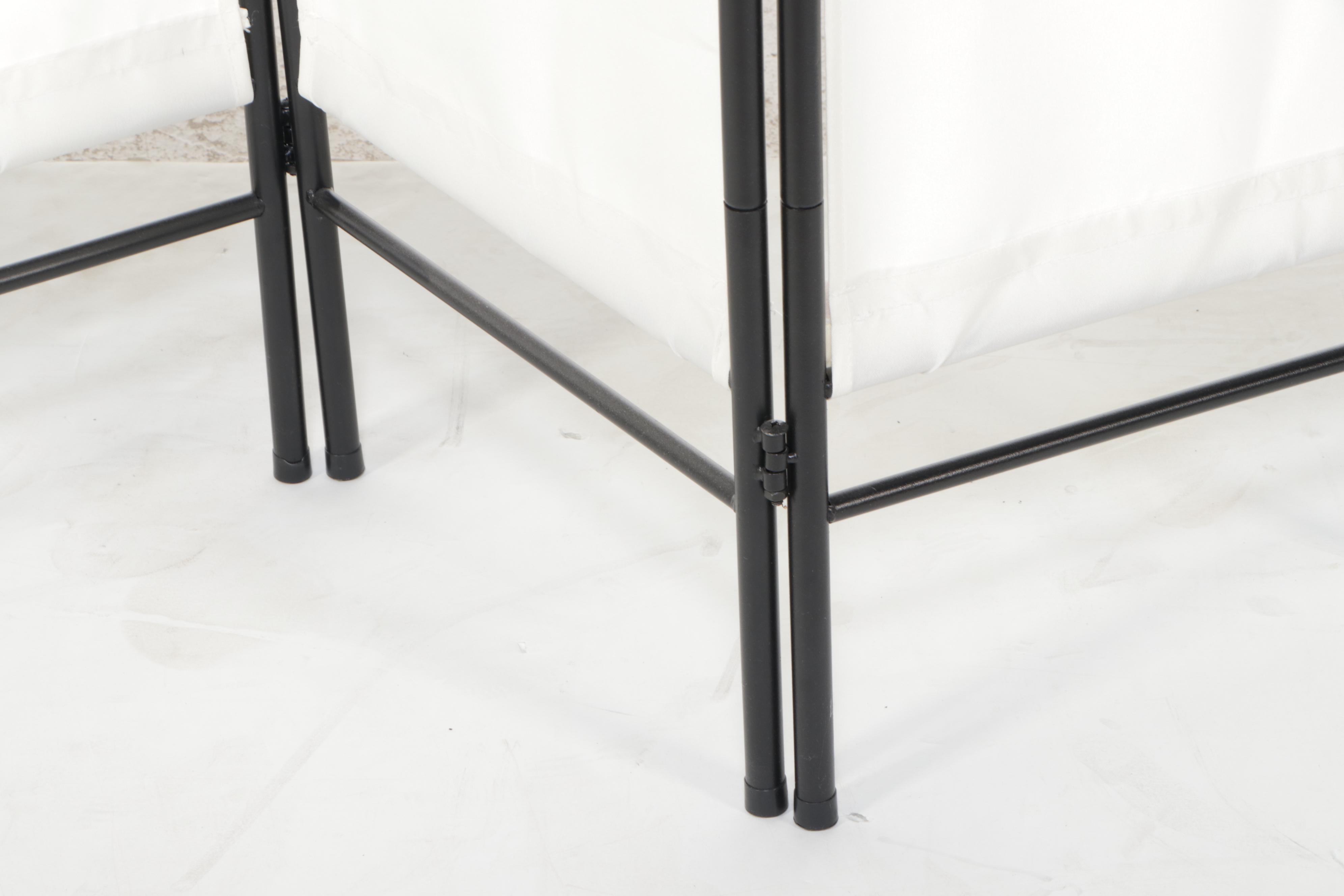 Contemporary Four-Panel Black Tubular Metal and Fabric Screen