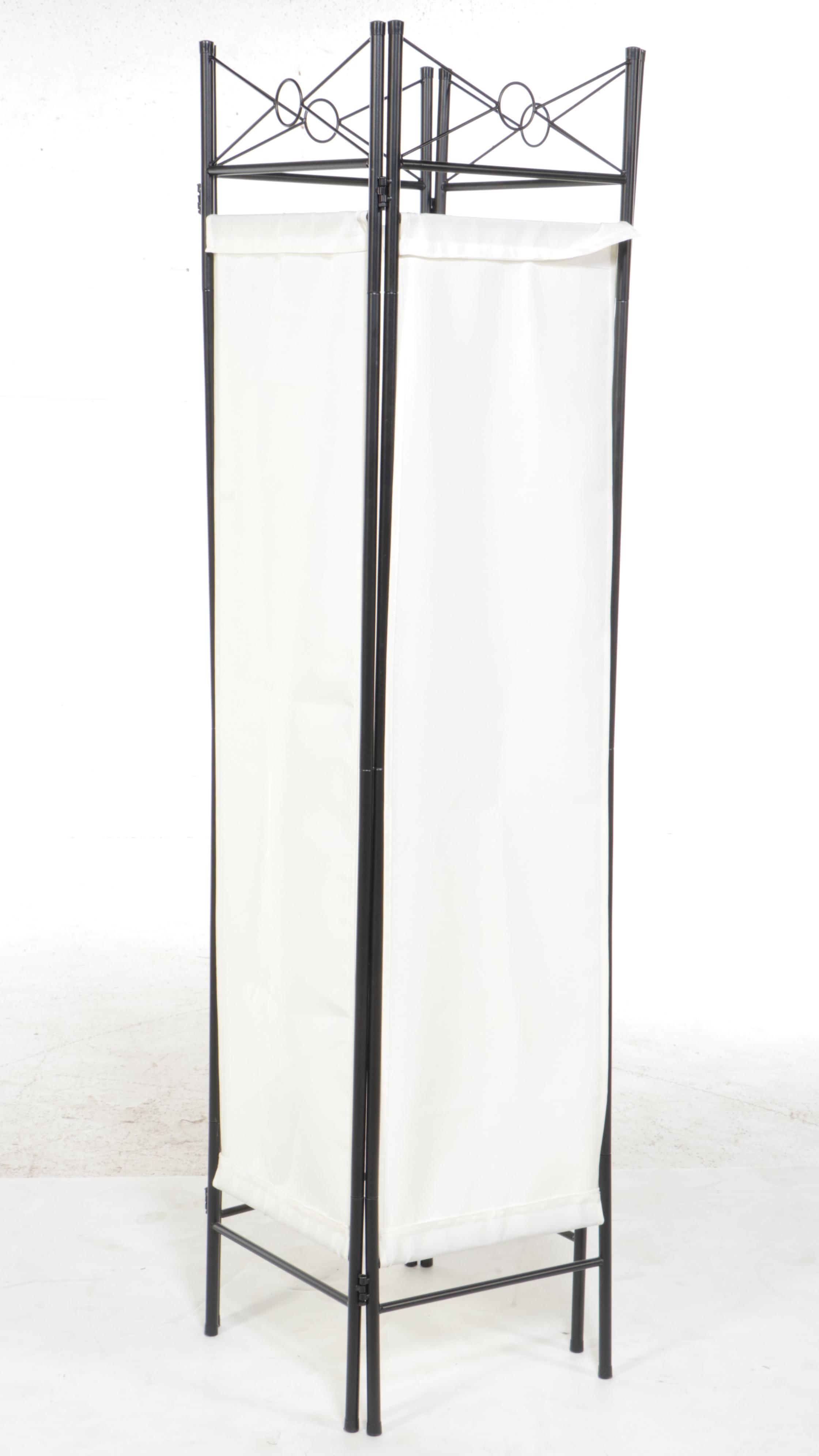 Contemporary Four-Panel Black Tubular Metal and Fabric Screen