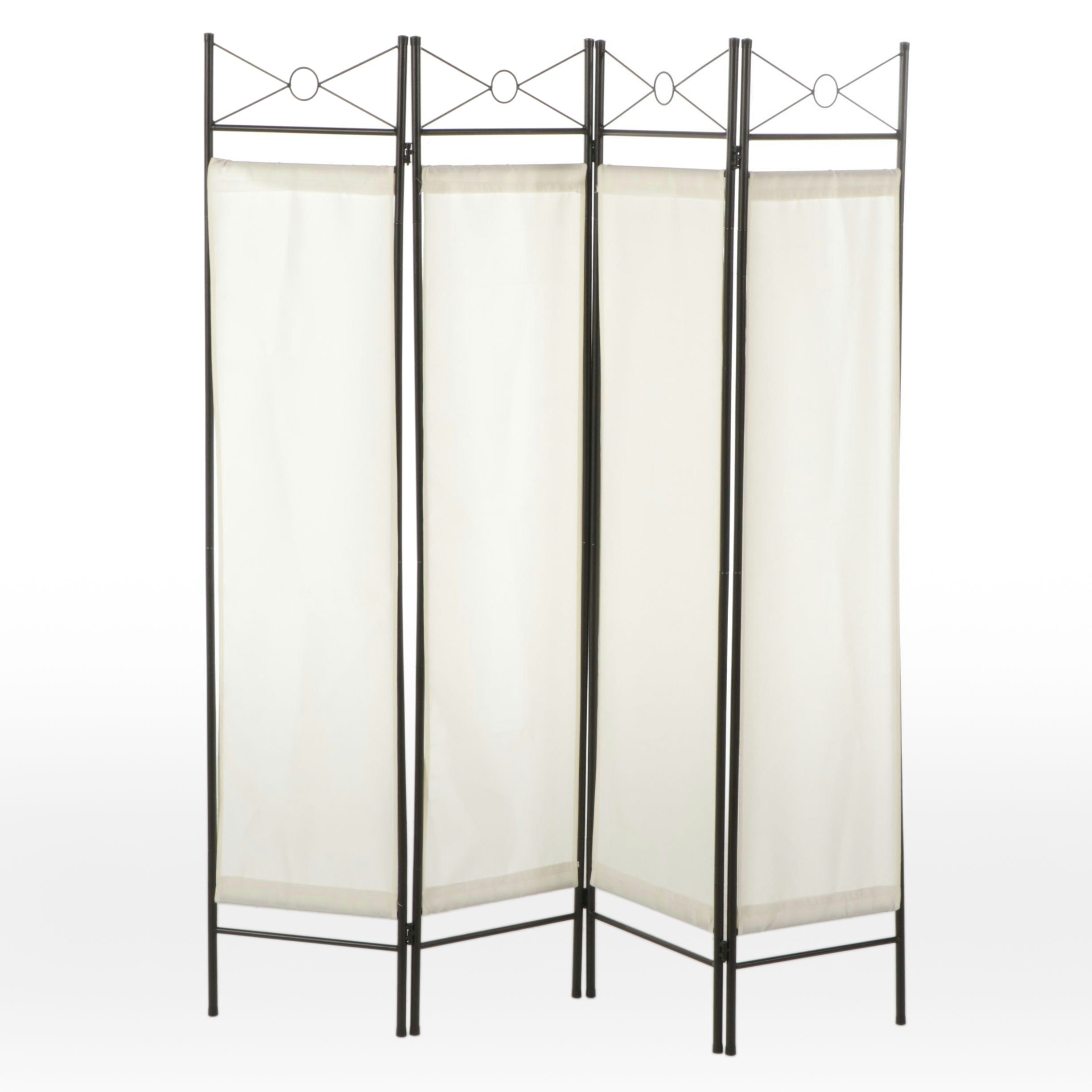 Contemporary Four-Panel Black Tubular Metal and Fabric Screen
