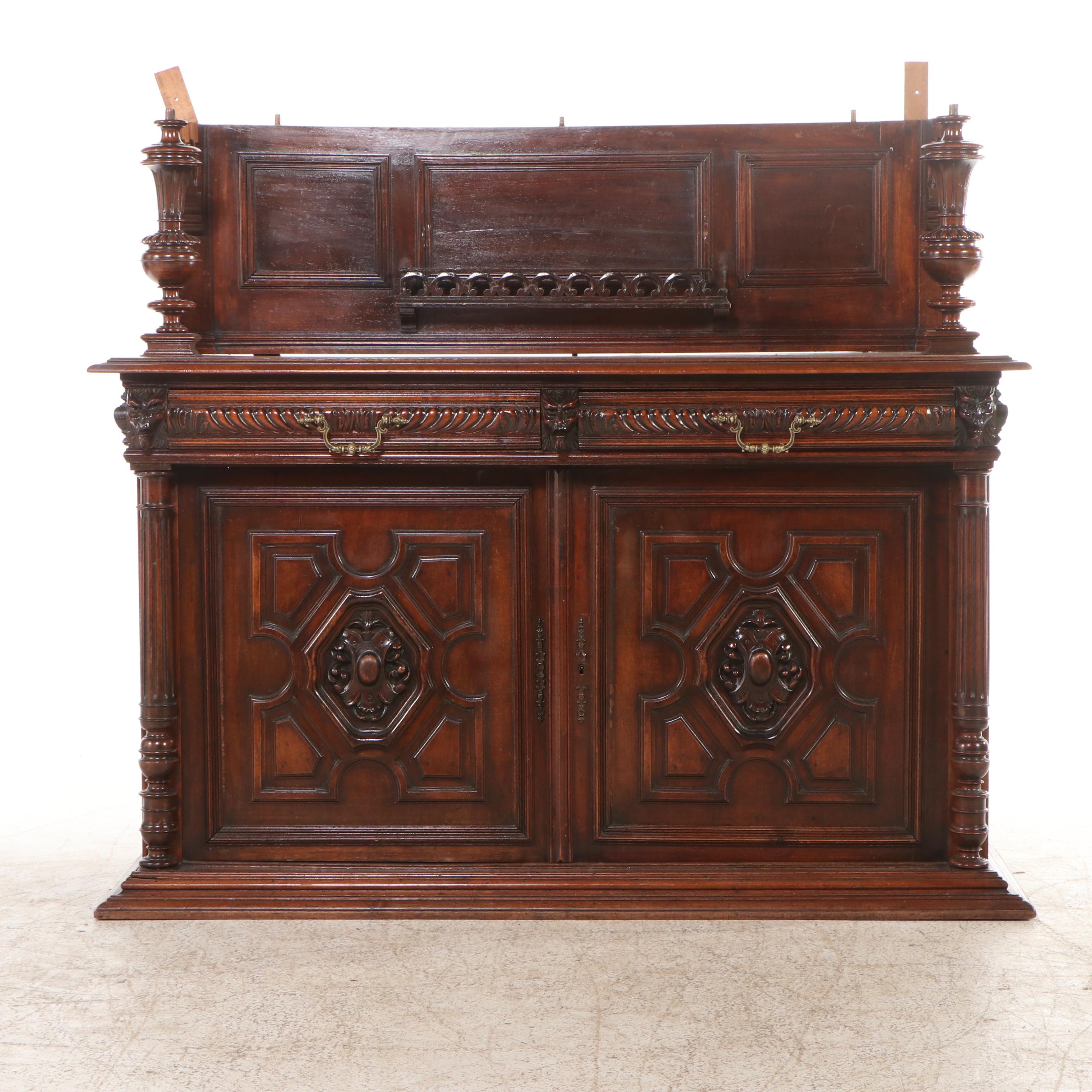 Renaissance Style Carved Mahogany Sideboard with Hutch, 19th Century