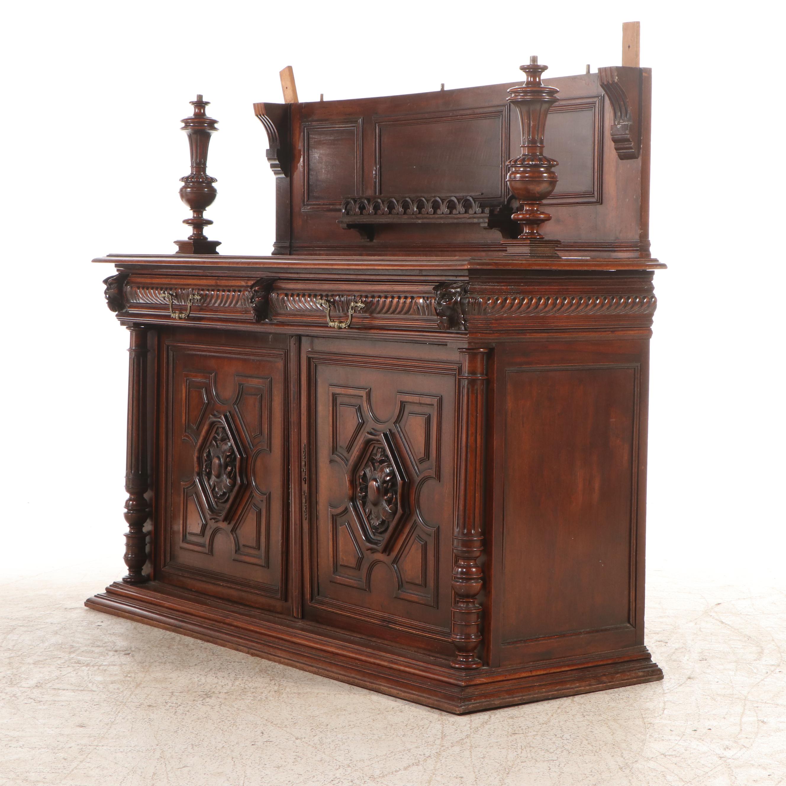 Renaissance Style Carved Mahogany Sideboard with Hutch, 19th Century