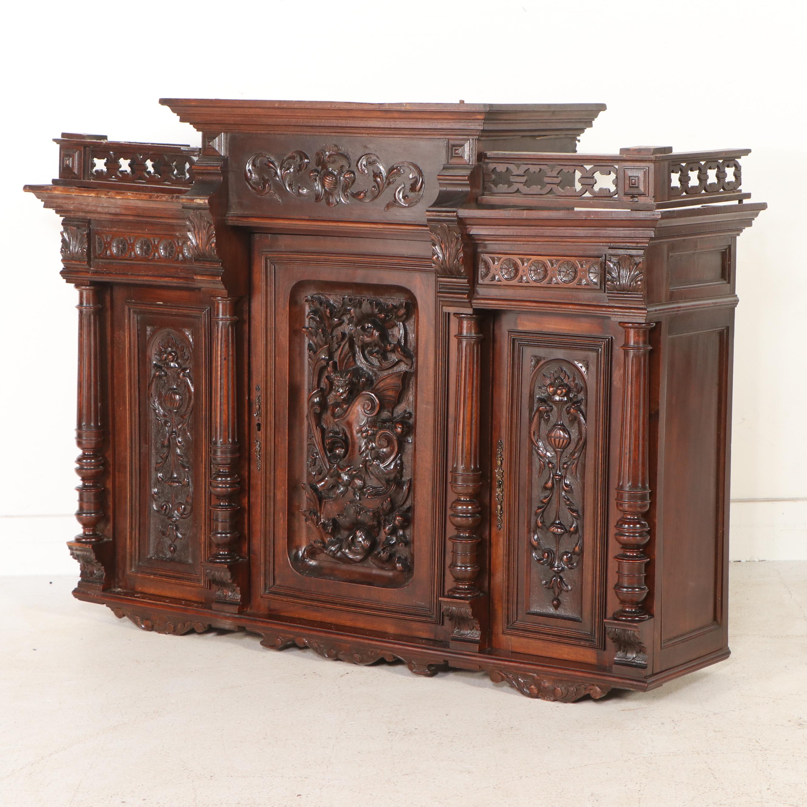 Renaissance Style Carved Mahogany Sideboard with Hutch, 19th Century