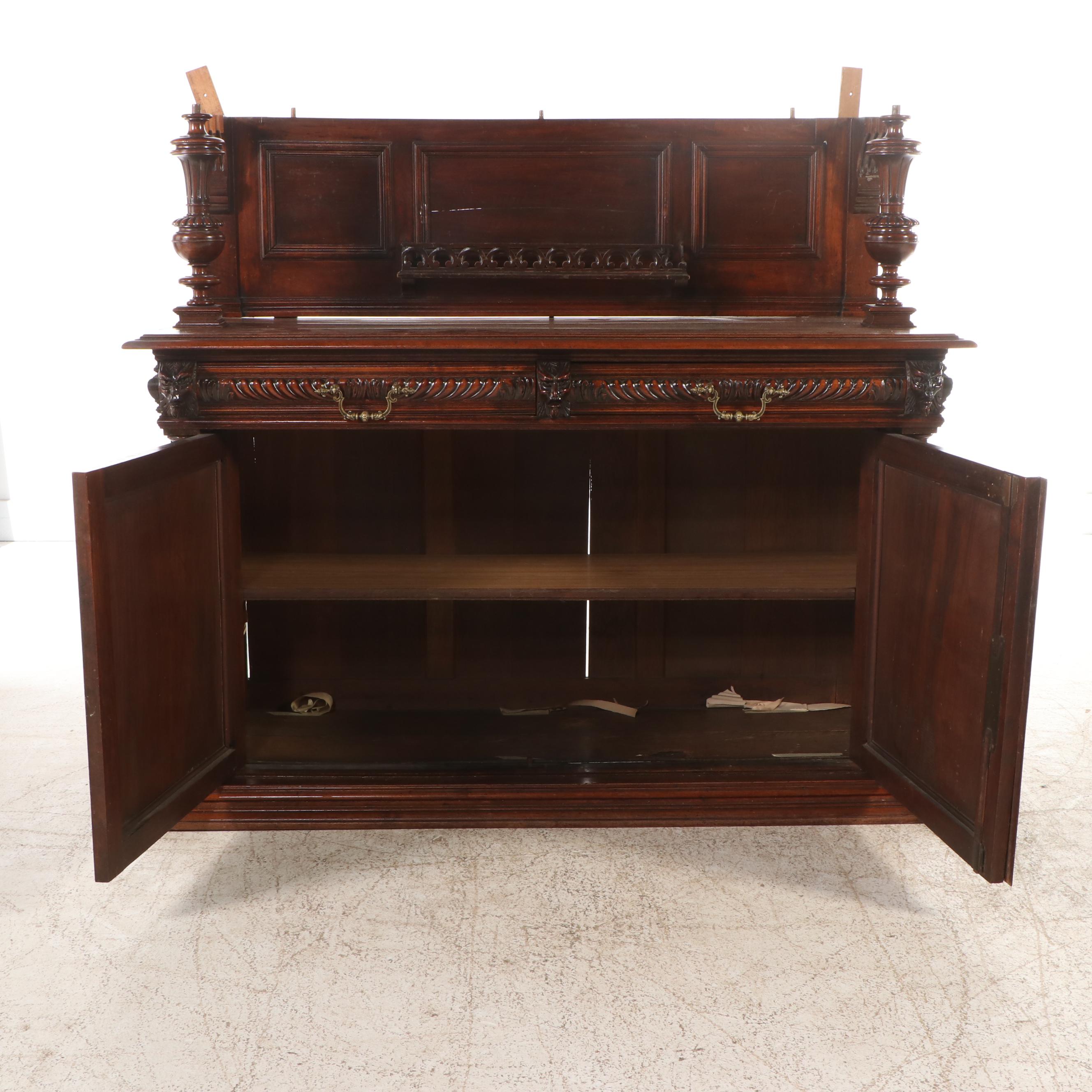 Renaissance Style Carved Mahogany Sideboard with Hutch, 19th Century