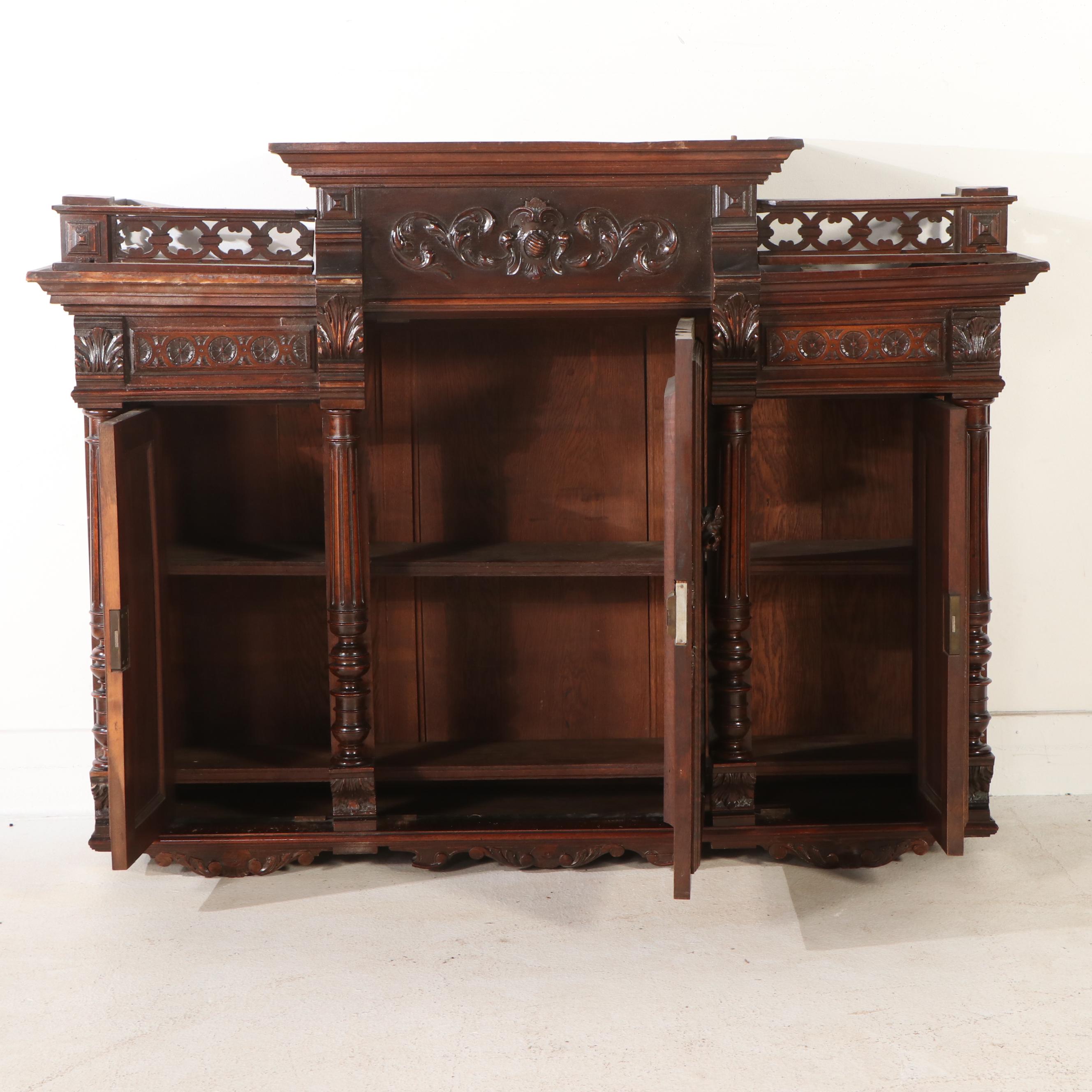 Renaissance Style Carved Mahogany Sideboard with Hutch, 19th Century
