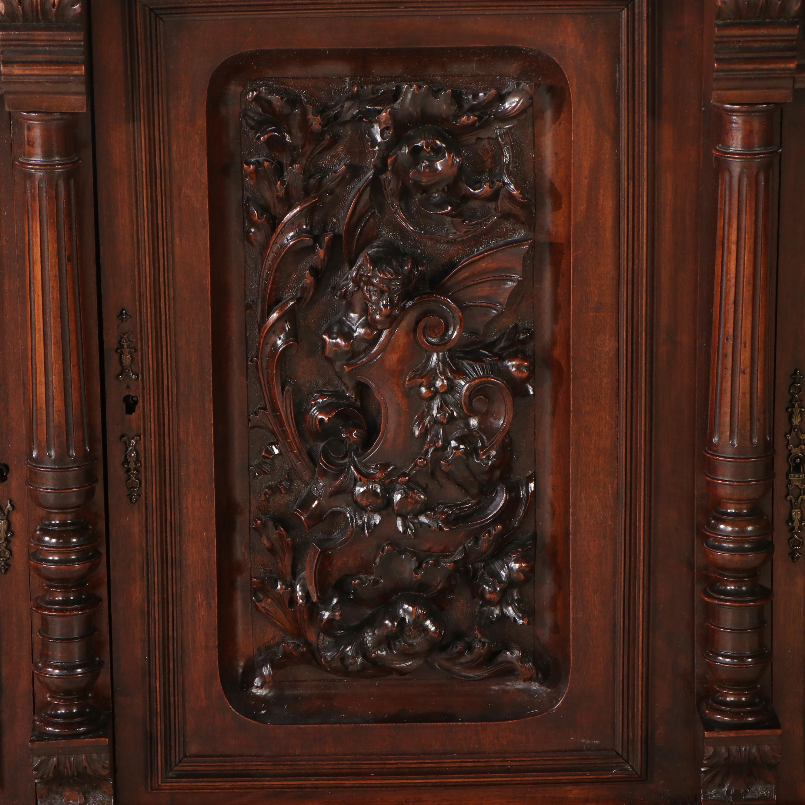 Renaissance Style Carved Mahogany Sideboard with Hutch, 19th Century
