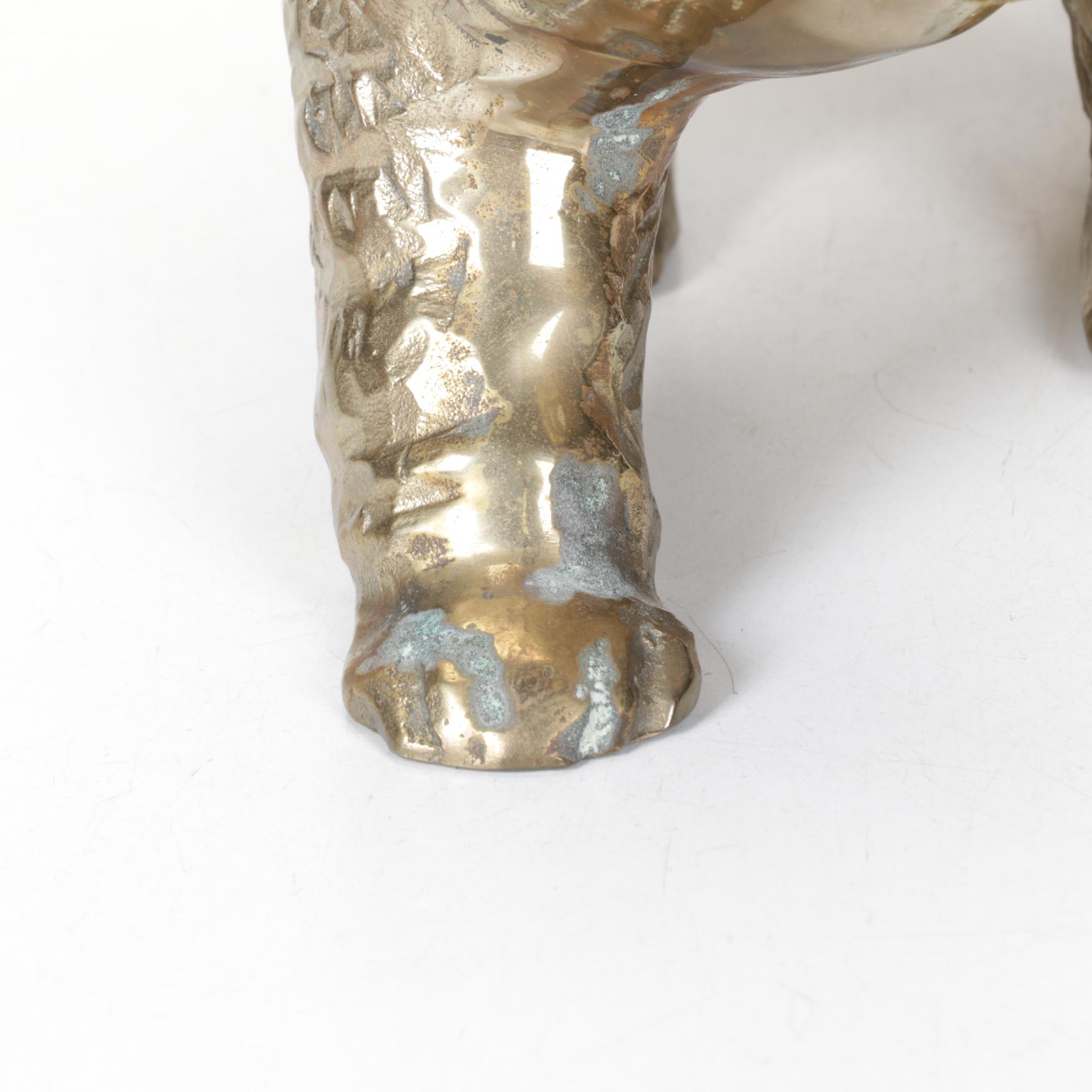 Polished Brass Bear with Fish Sculpture