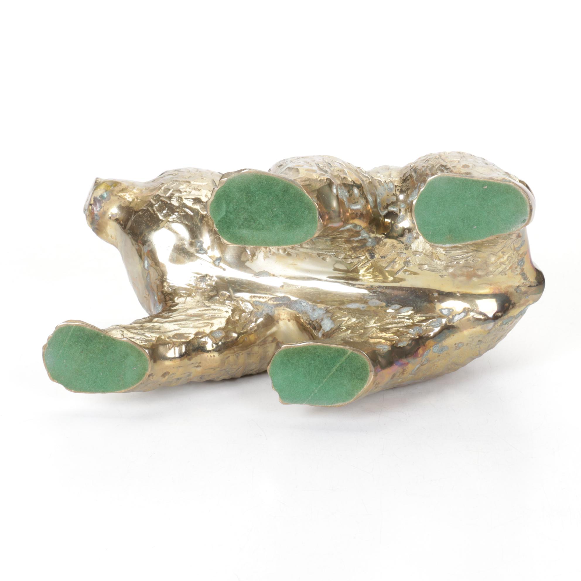 Polished Brass Bear with Fish Sculpture