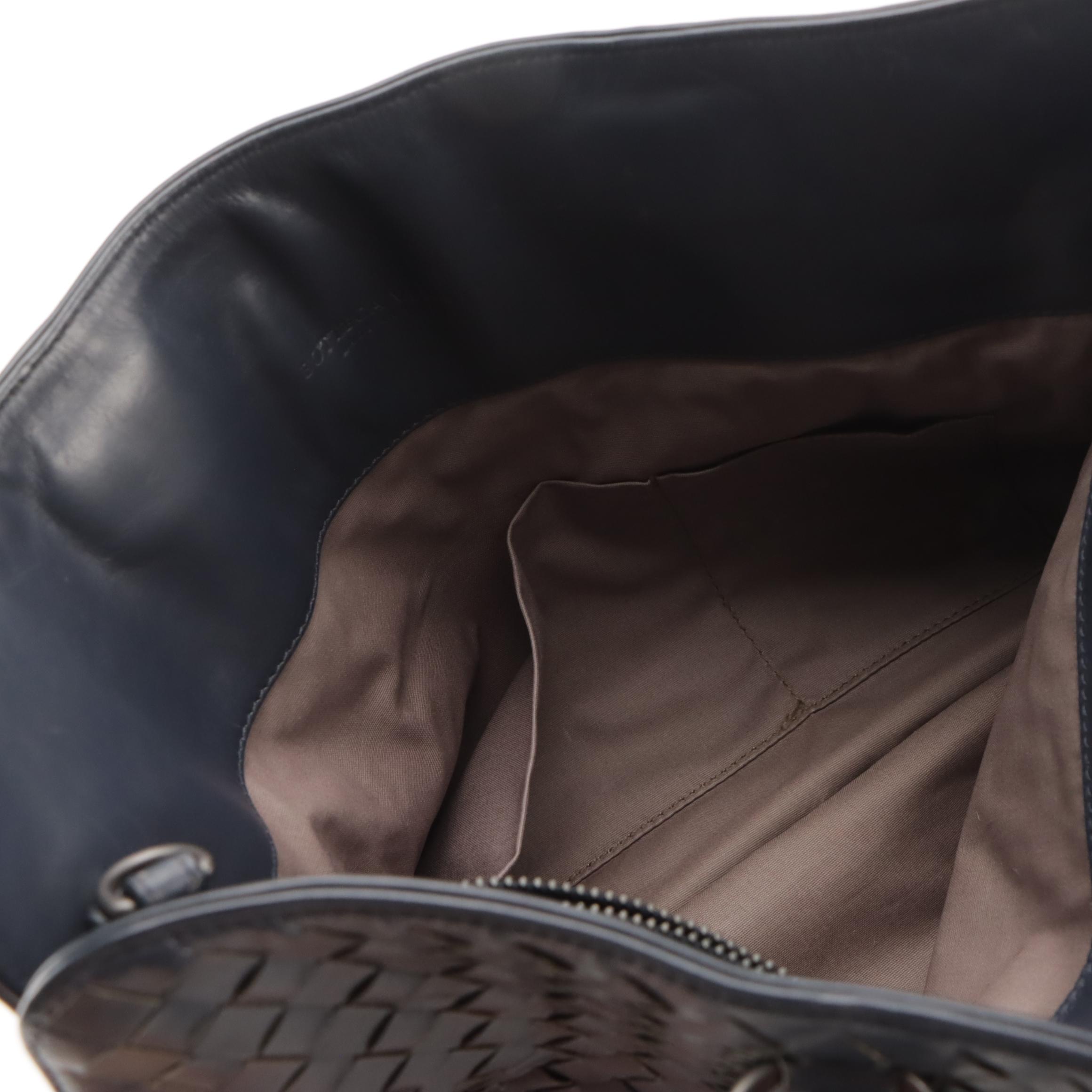 Bottega Veneta Navy Blue Intrecciato Leather Two-Way Bag