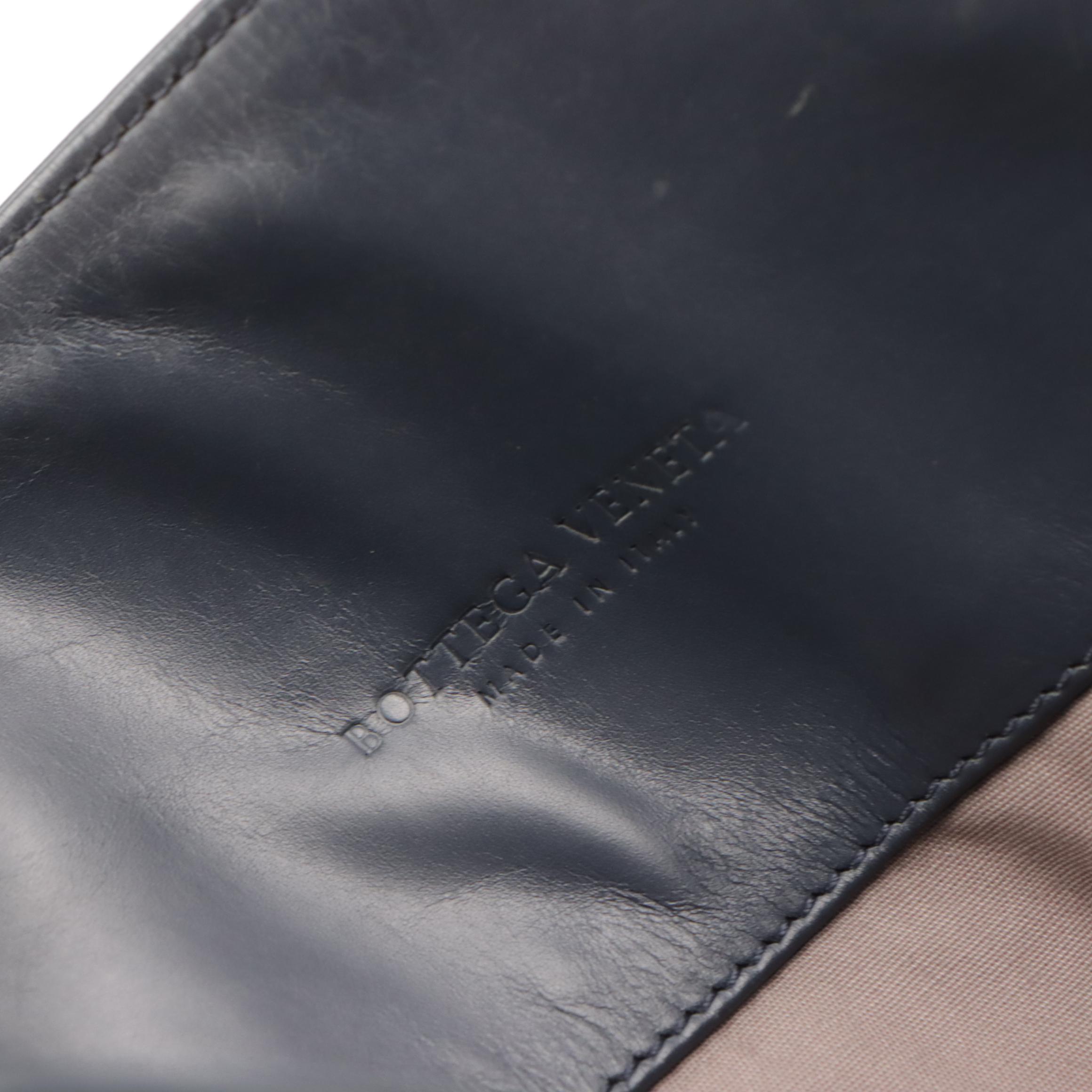 Bottega Veneta Navy Blue Intrecciato Leather Two-Way Bag