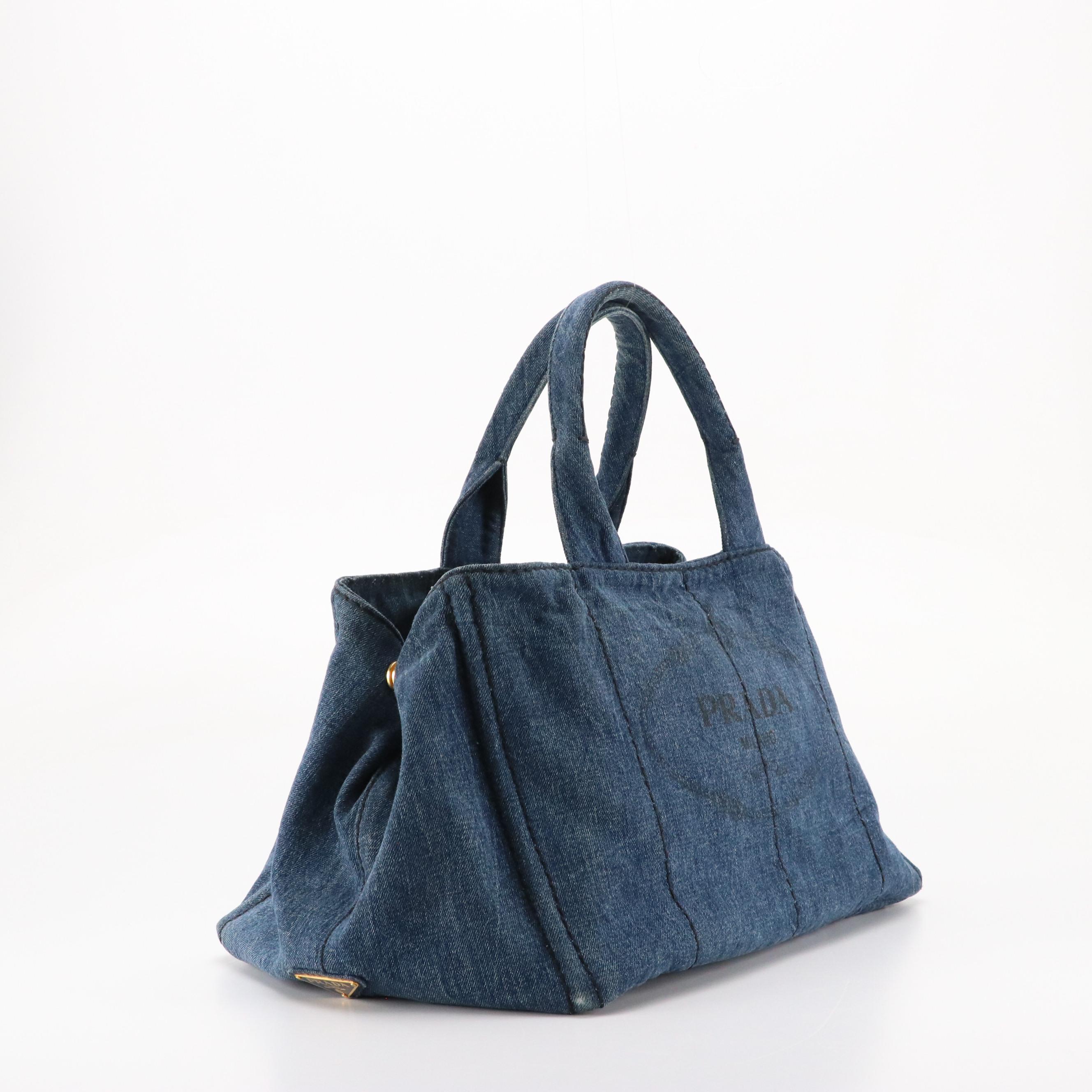 Prada Blue Denim Canapa Canvas Handbag