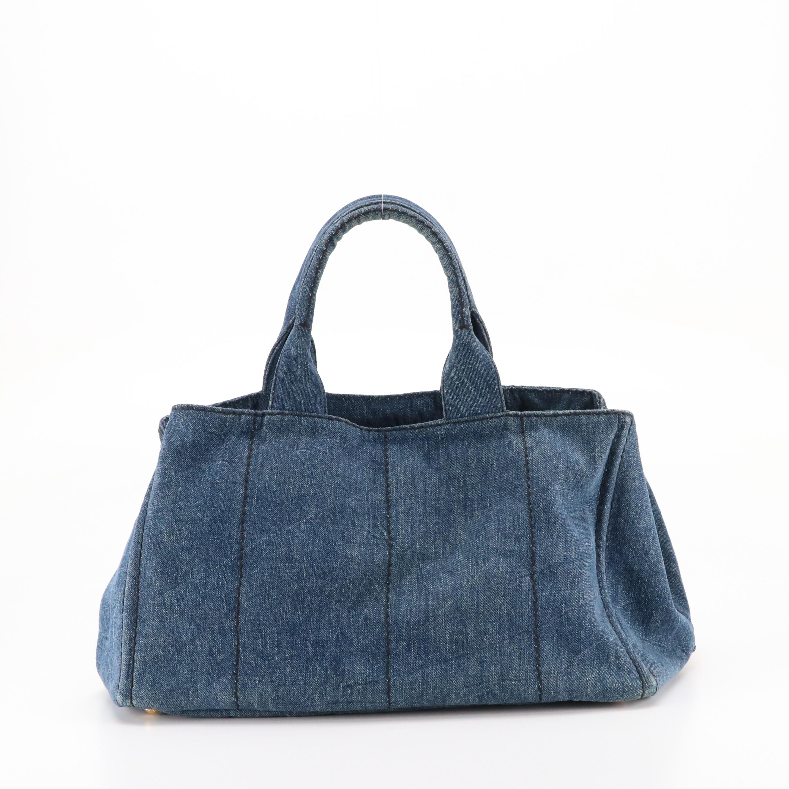 Prada Blue Denim Canapa Canvas Handbag