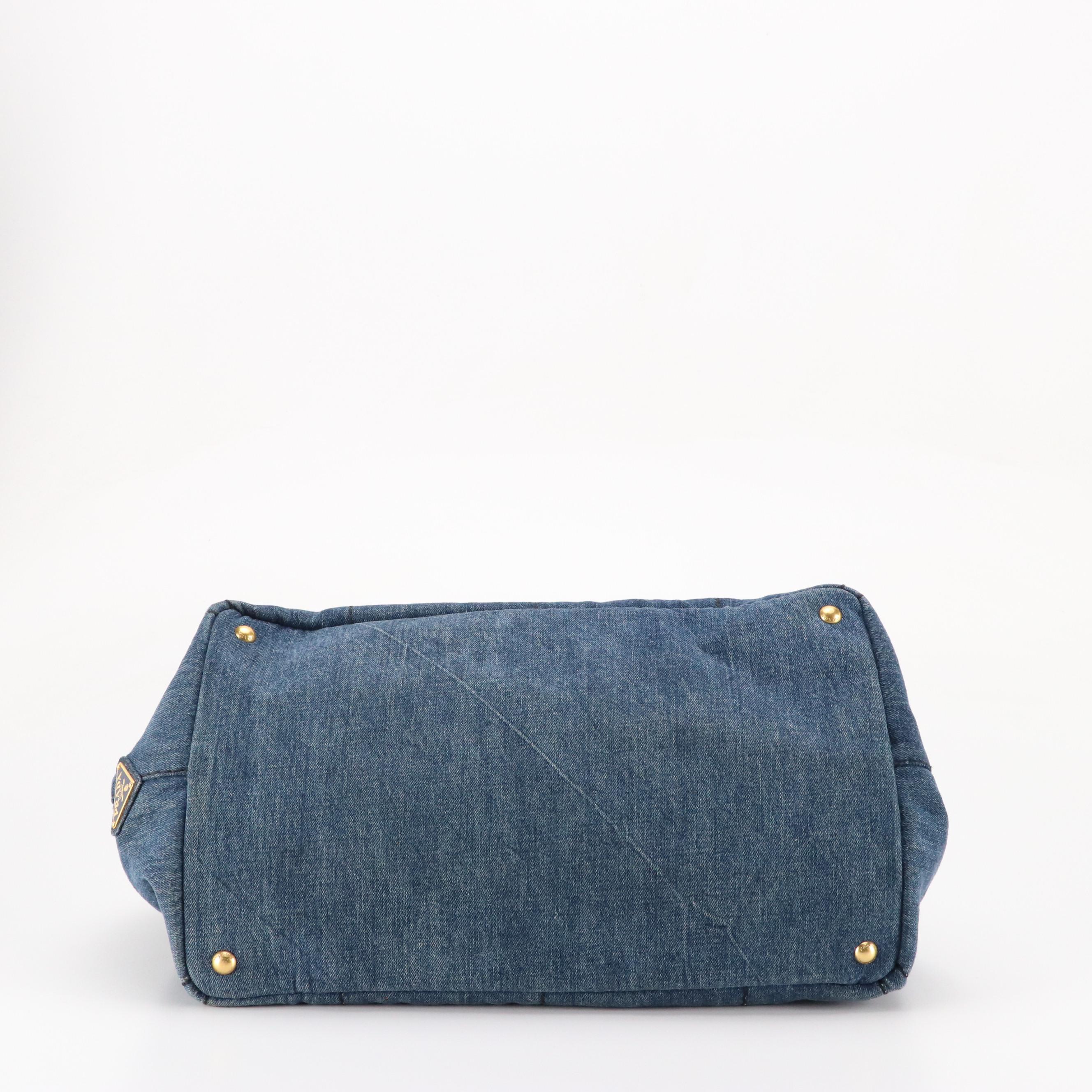Prada Blue Denim Canapa Canvas Handbag