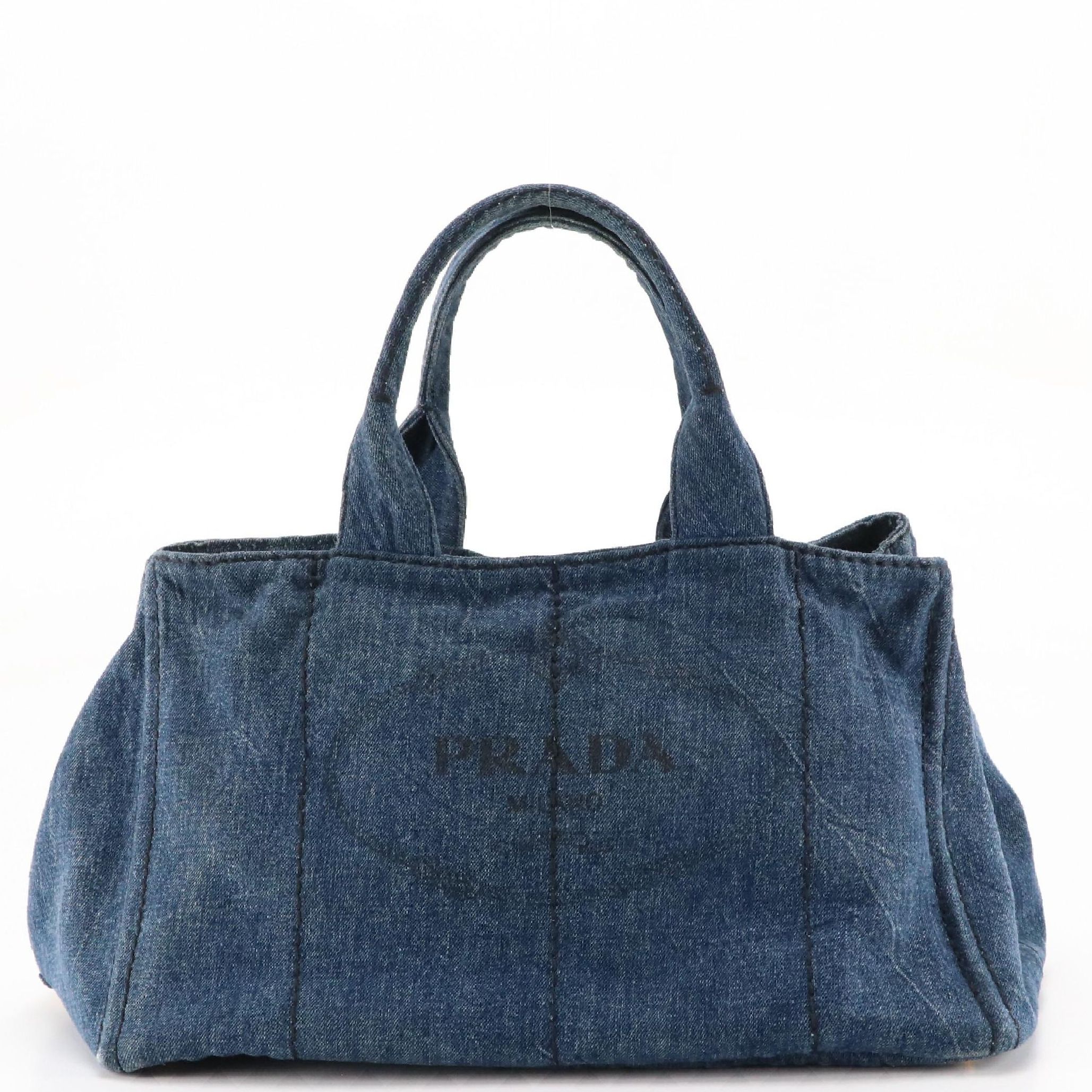 Prada Blue Denim Canapa Canvas Handbag