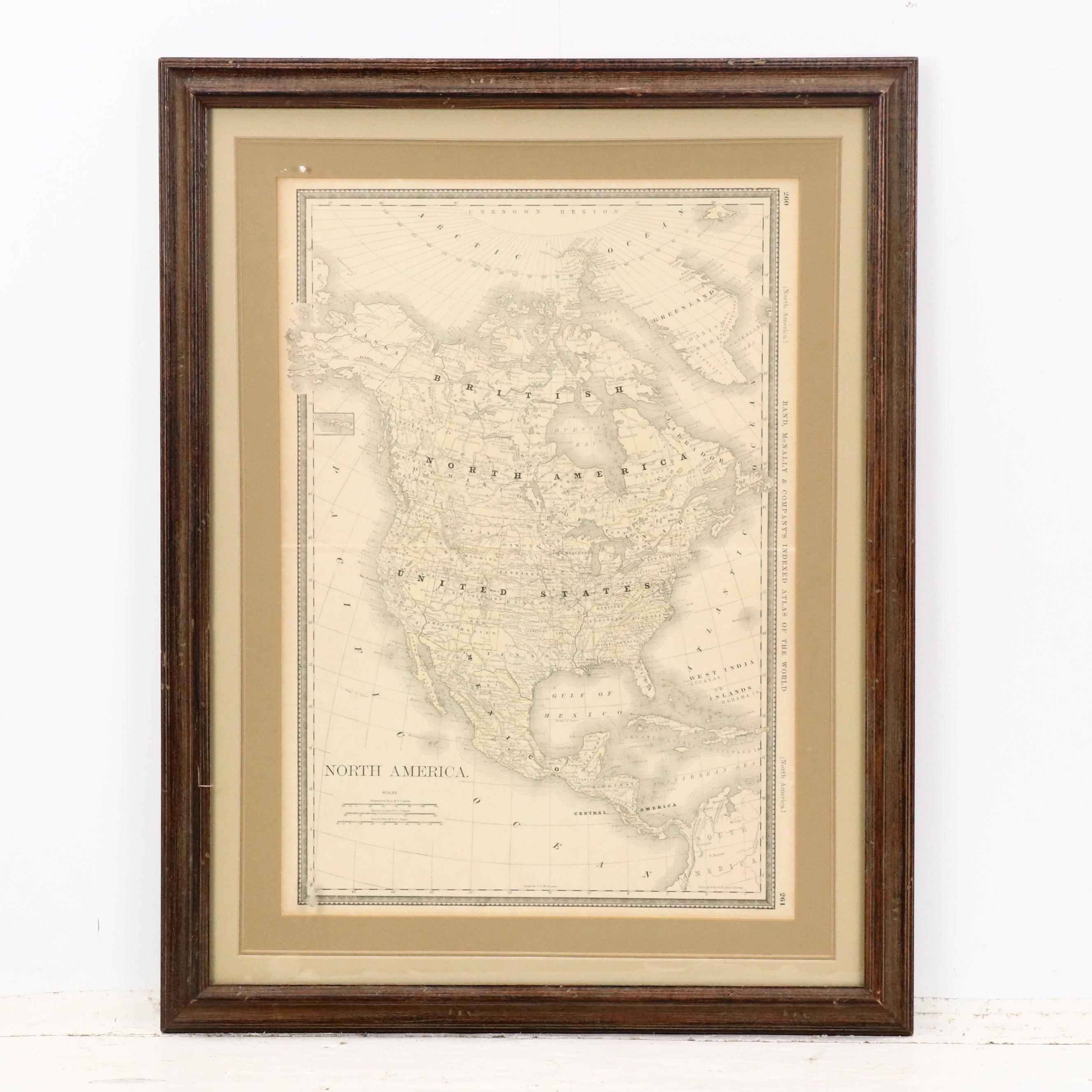 Rand, McNally & Company Wood Engraving Map "North America"