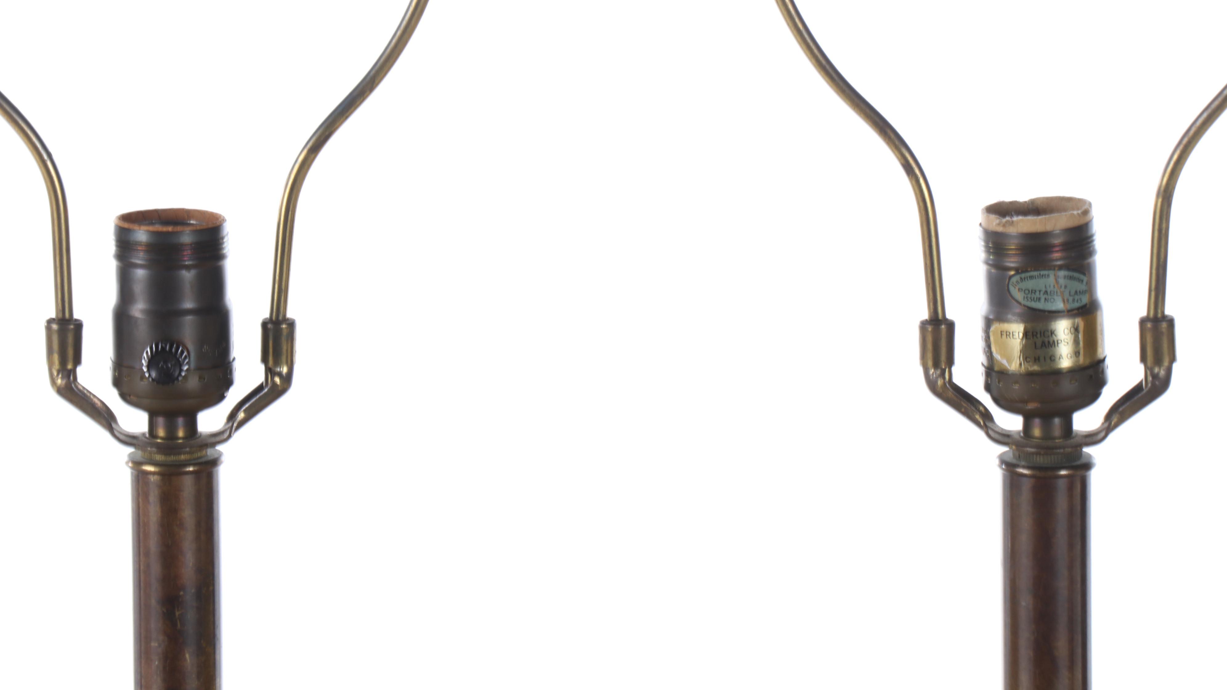 Pair of Frederick Cooper Yellow Tin Canister Table Lamps, Shades and Diffusers