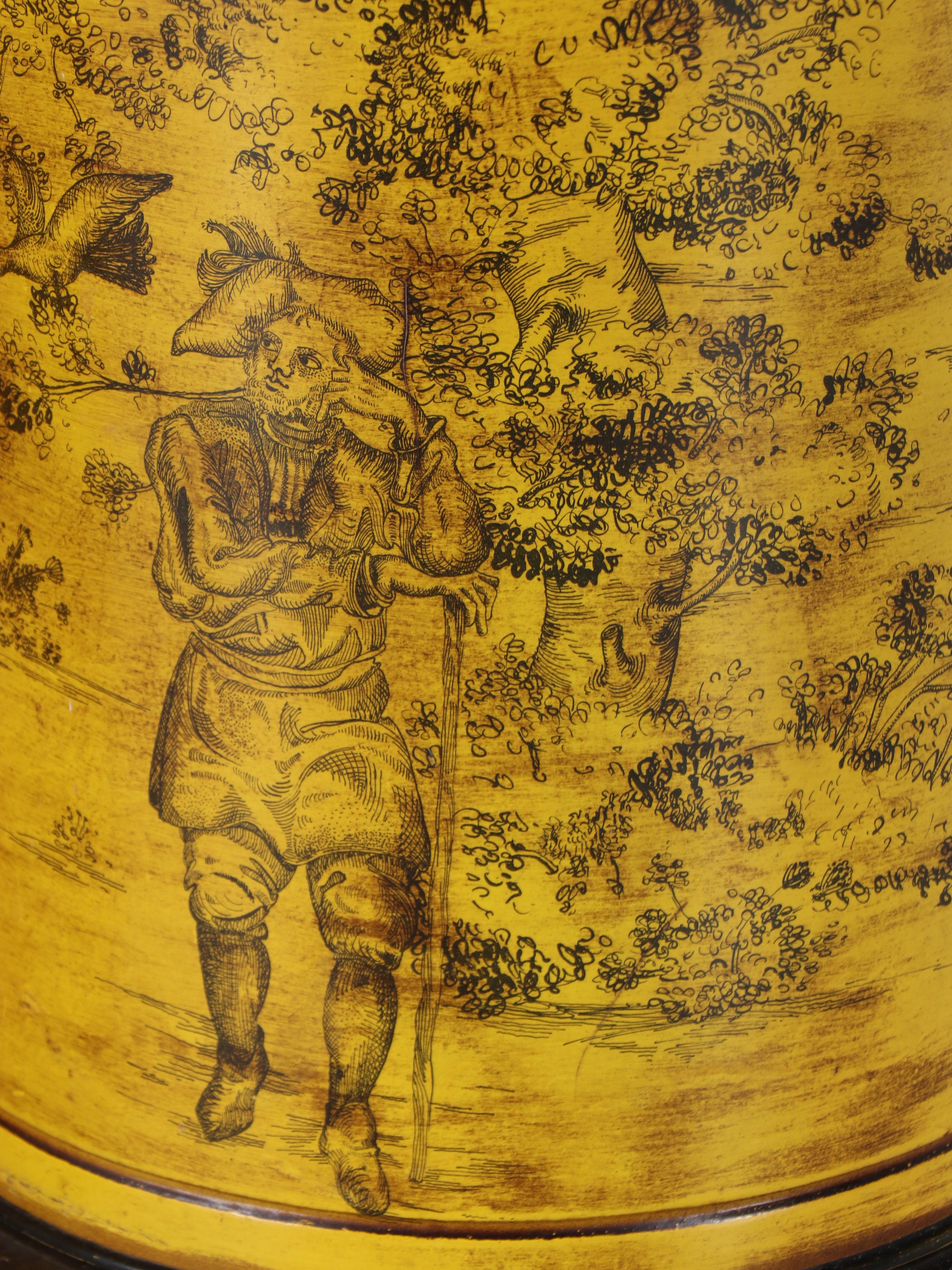 Pair of Frederick Cooper Yellow Tin Canister Table Lamps, Shades and Diffusers