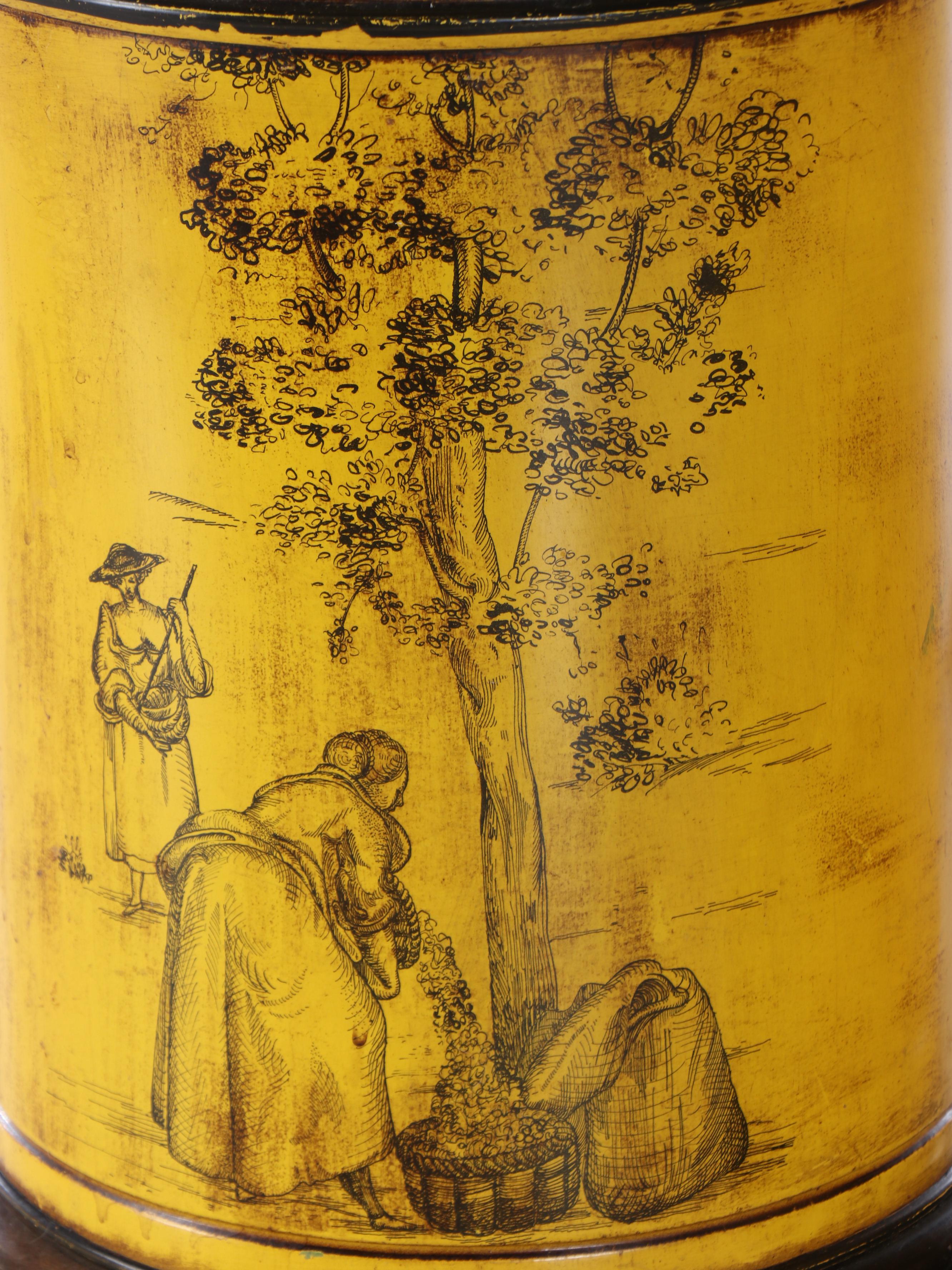 Pair of Frederick Cooper Yellow Tin Canister Table Lamps, Shades and Diffusers