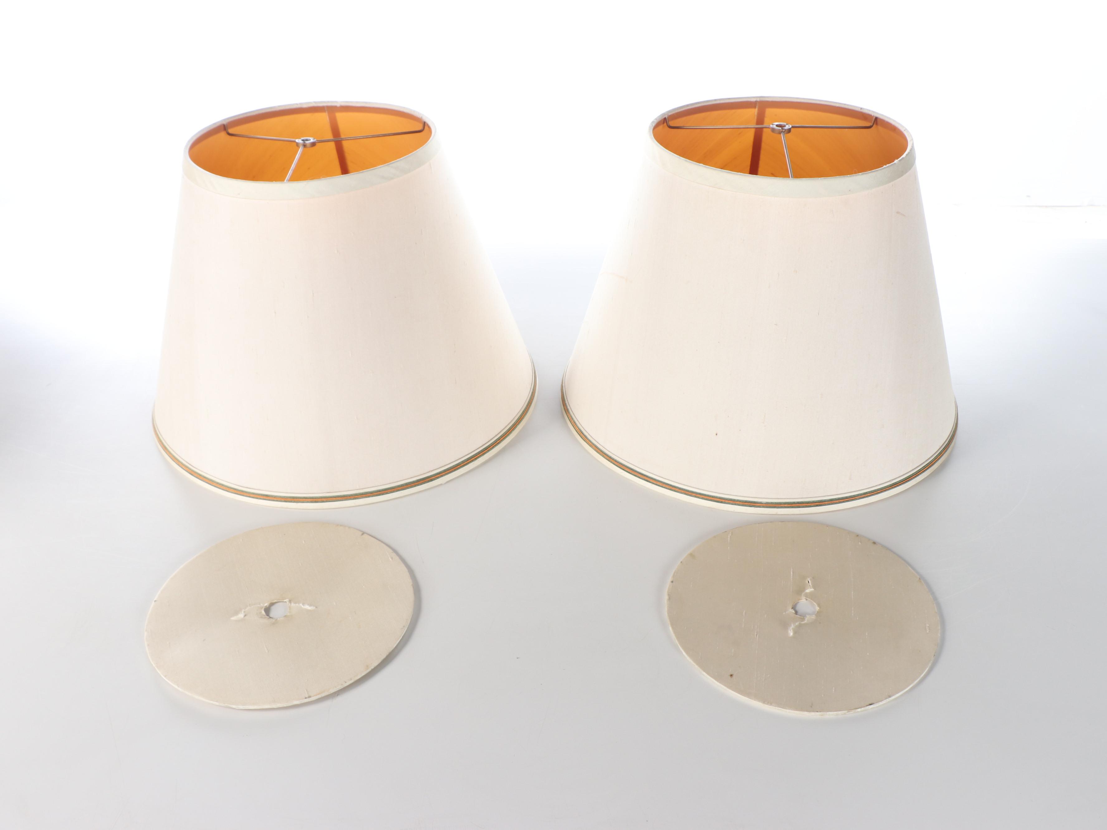 Pair of Frederick Cooper Yellow Tin Canister Table Lamps, Shades and Diffusers