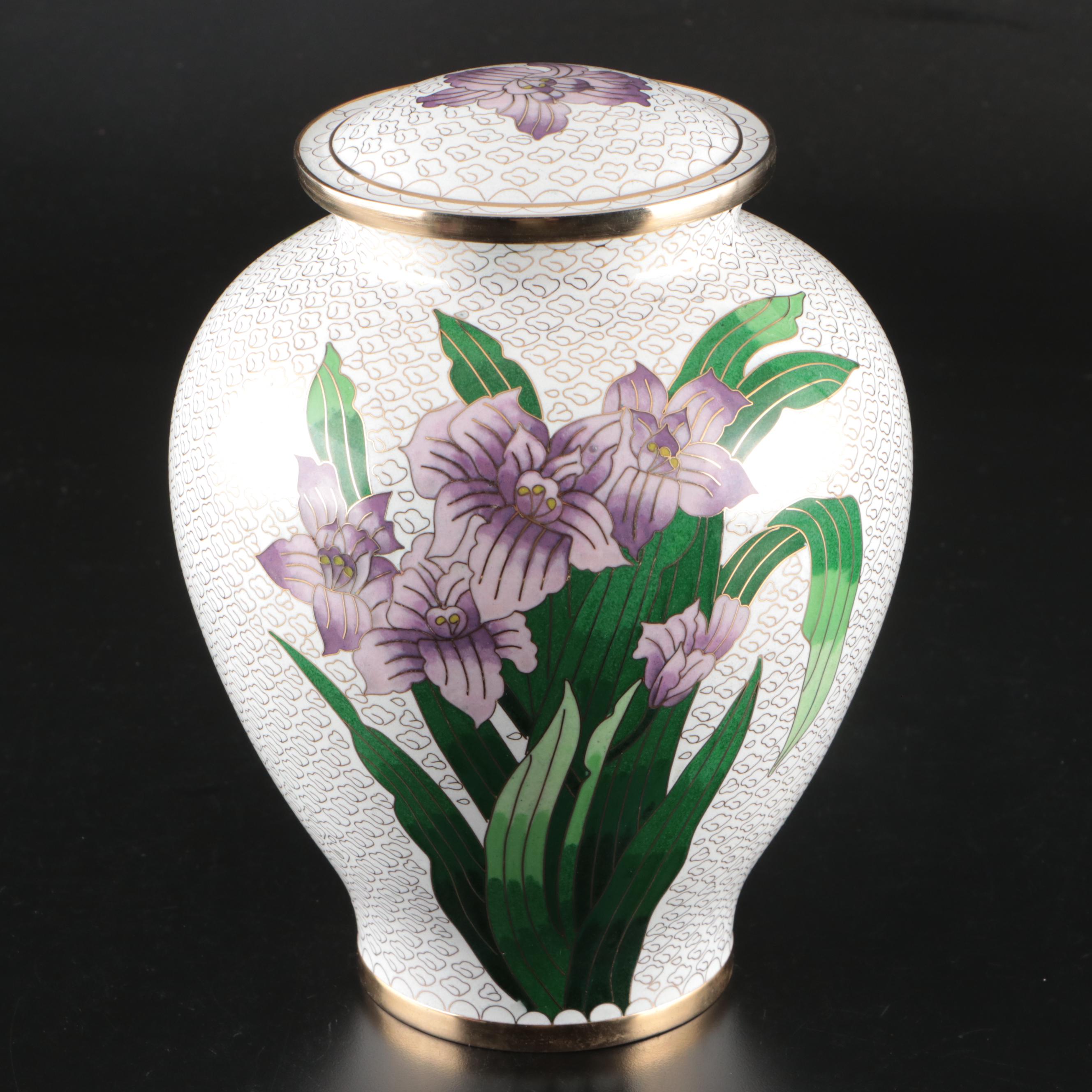 Perfect Memorials "Purple Iris" Cloisonné Ceramic and Brass Cremation Urn