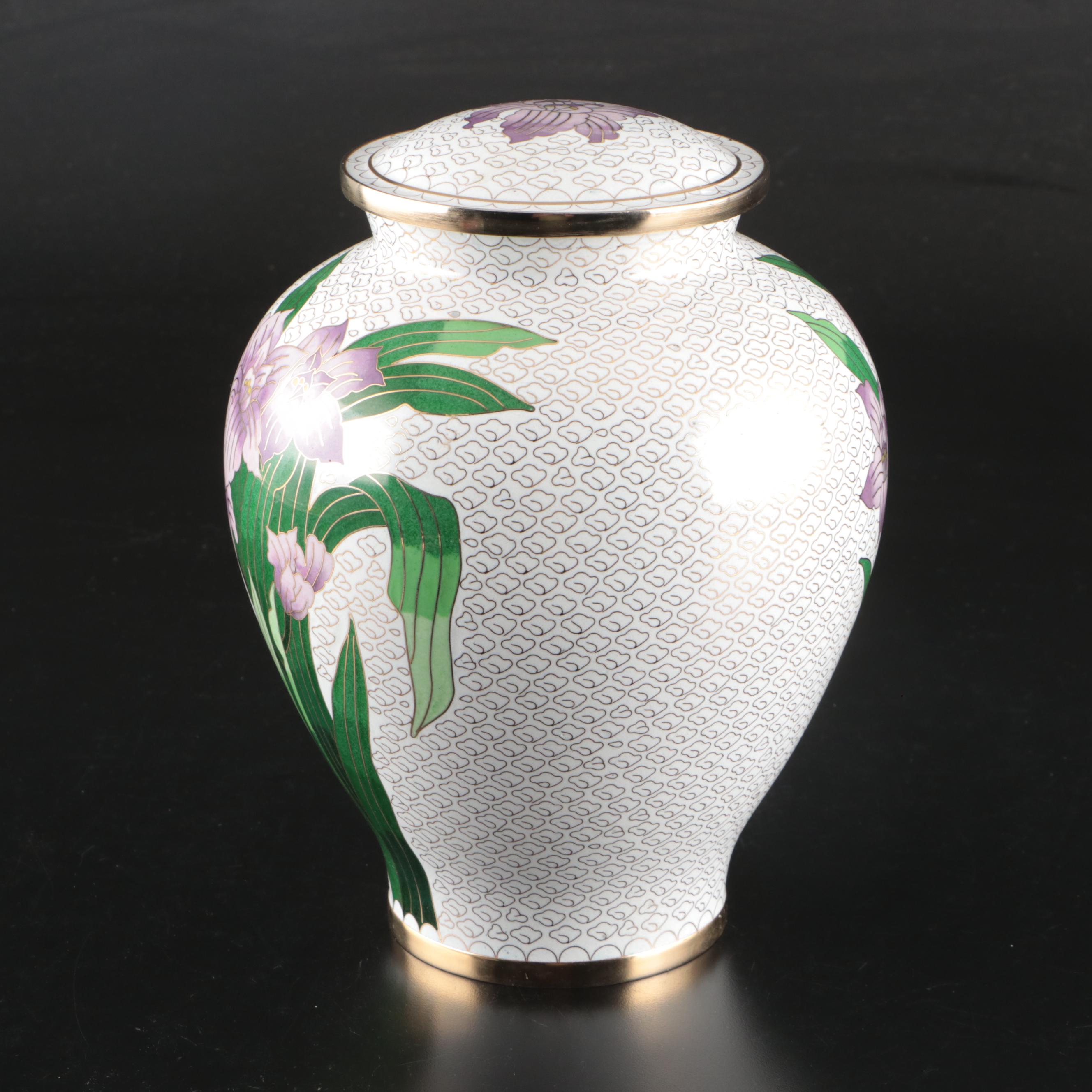 Perfect Memorials "Purple Iris" Cloisonné Ceramic and Brass Cremation Urn