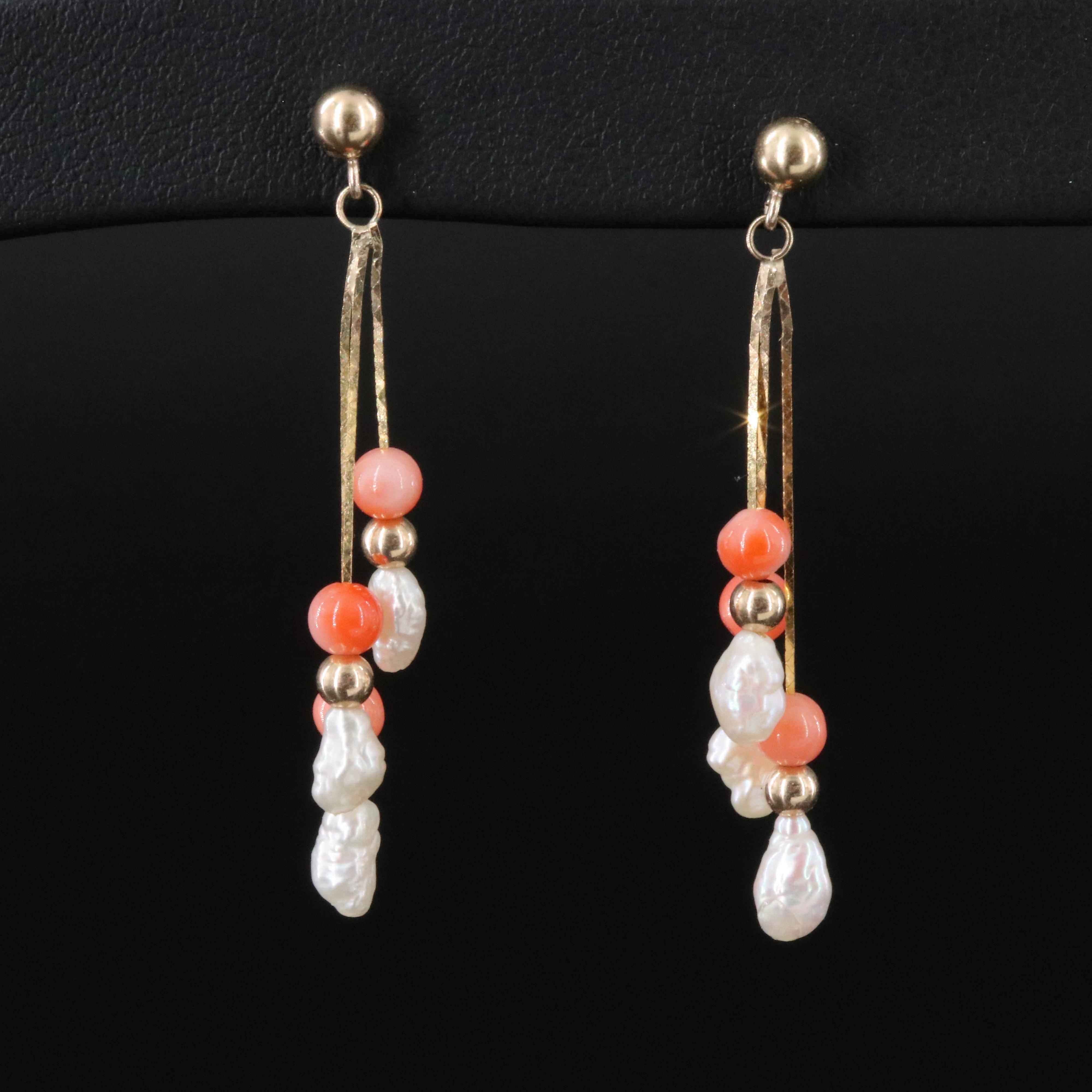 14K Coral and Pearl Earrings