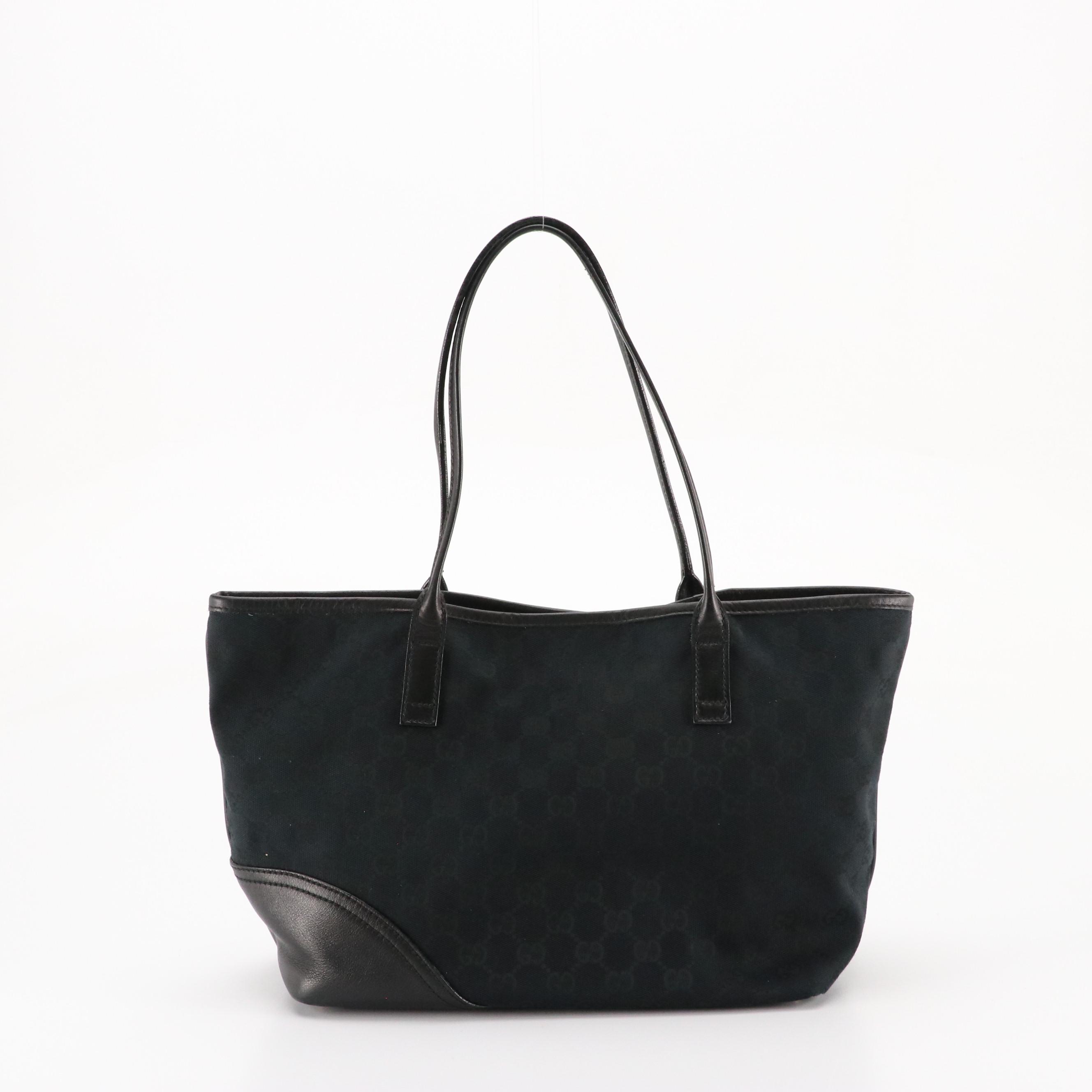 Gucci Black GG Jacquard Canvas and Leather New Brit Medium Tote