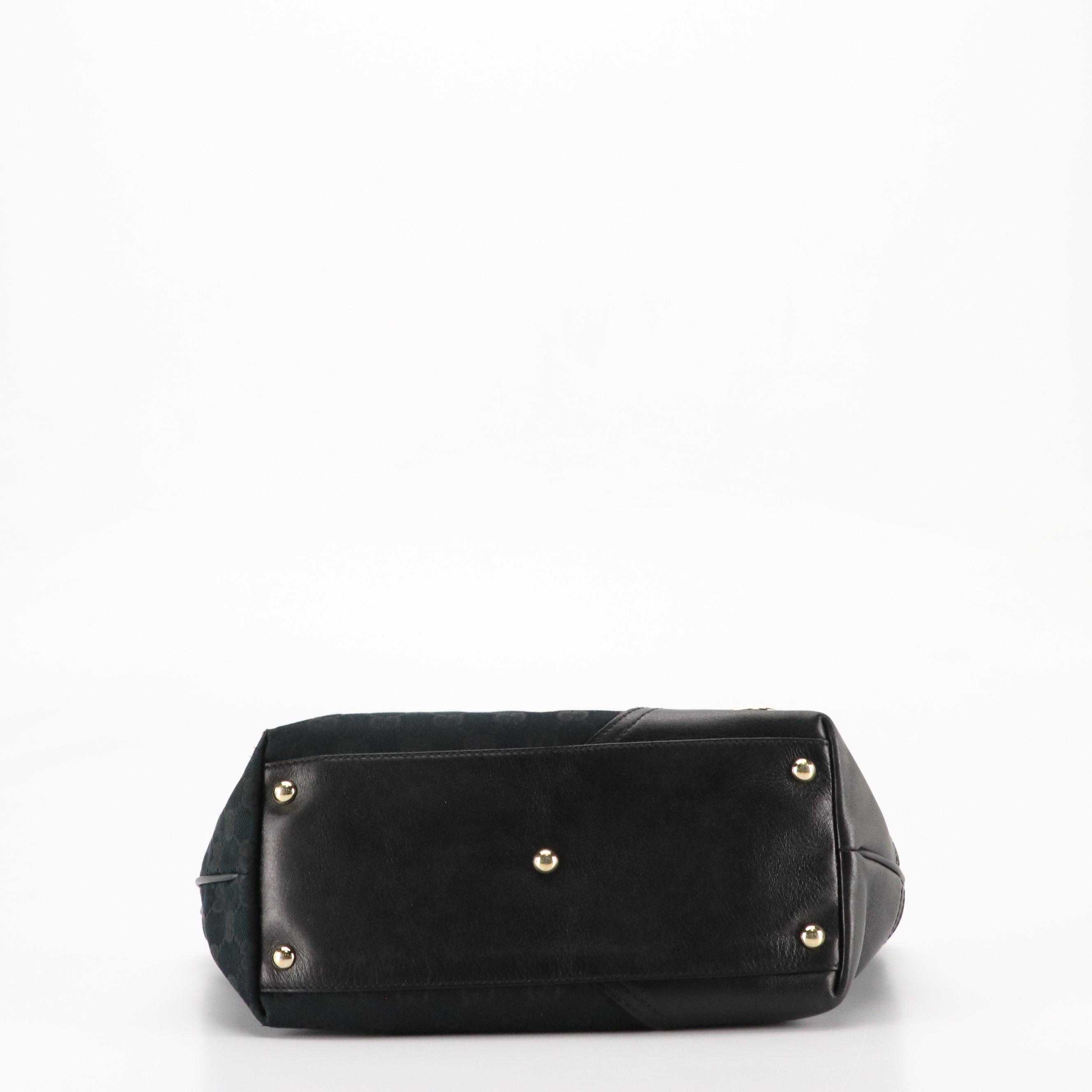 Gucci Black GG Jacquard Canvas and Leather New Brit Medium Tote