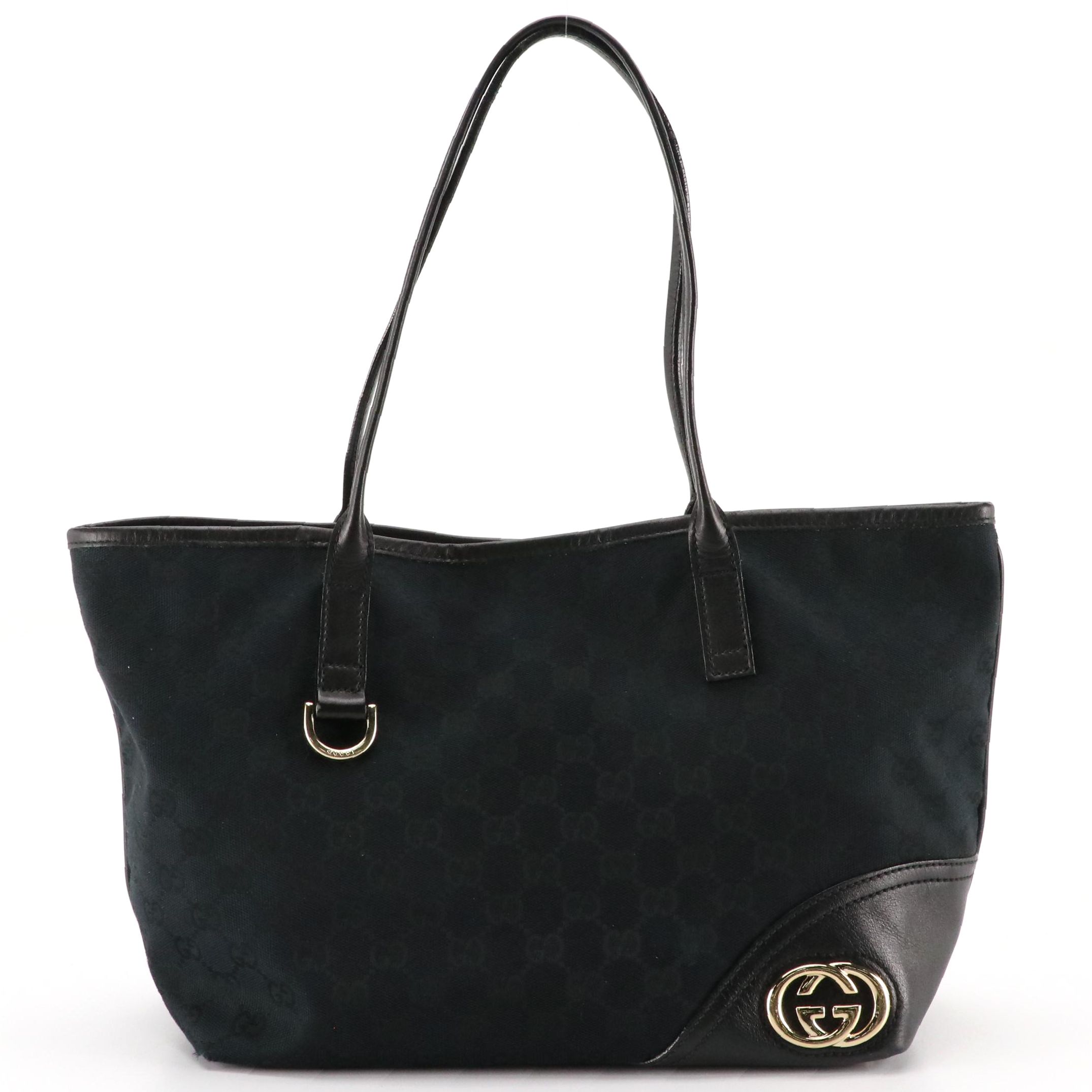 Gucci Black GG Jacquard Canvas and Leather New Brit Medium Tote